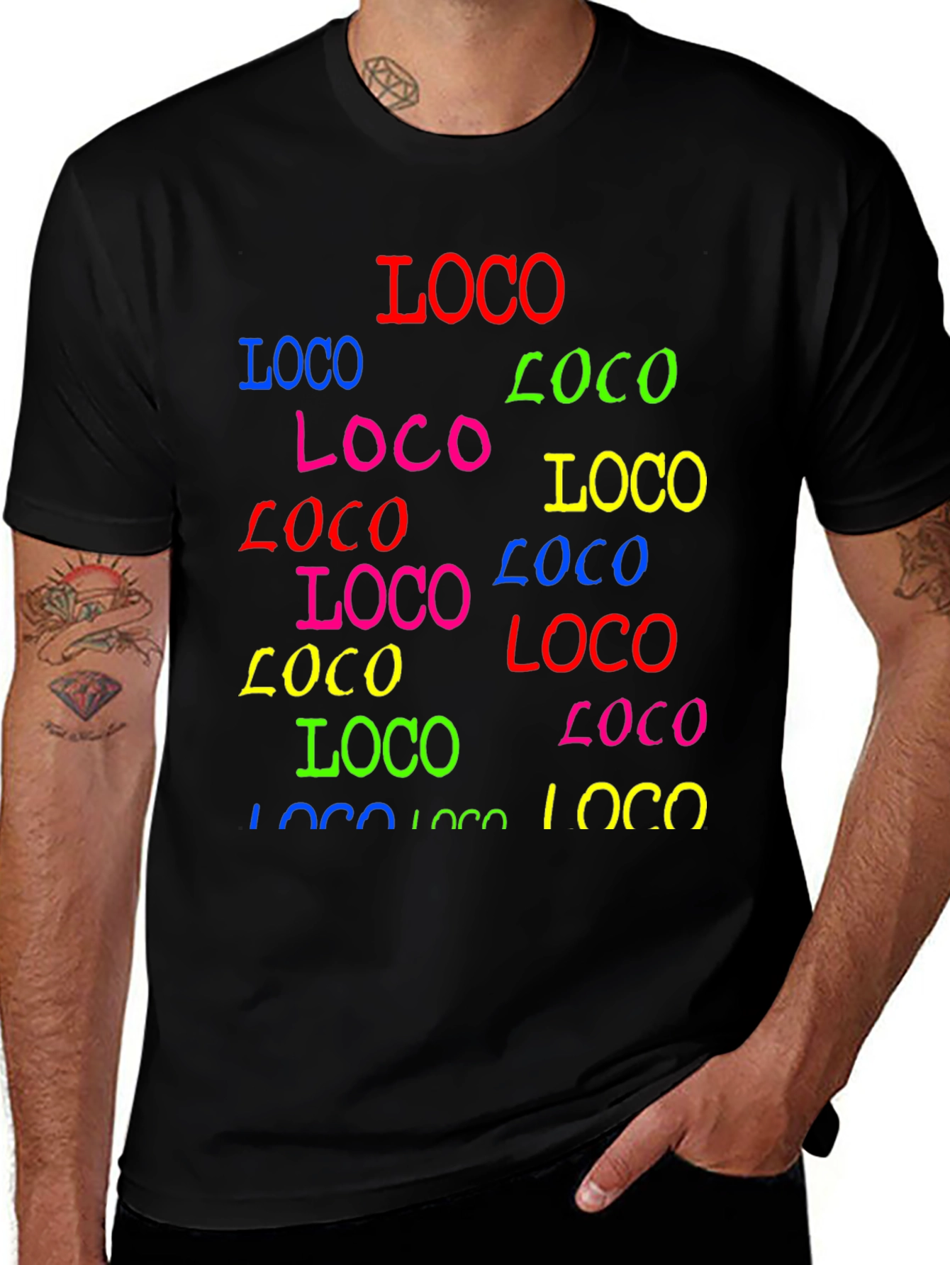 Variant 20 of Colorful 'Loco' Print Black T-Shirt