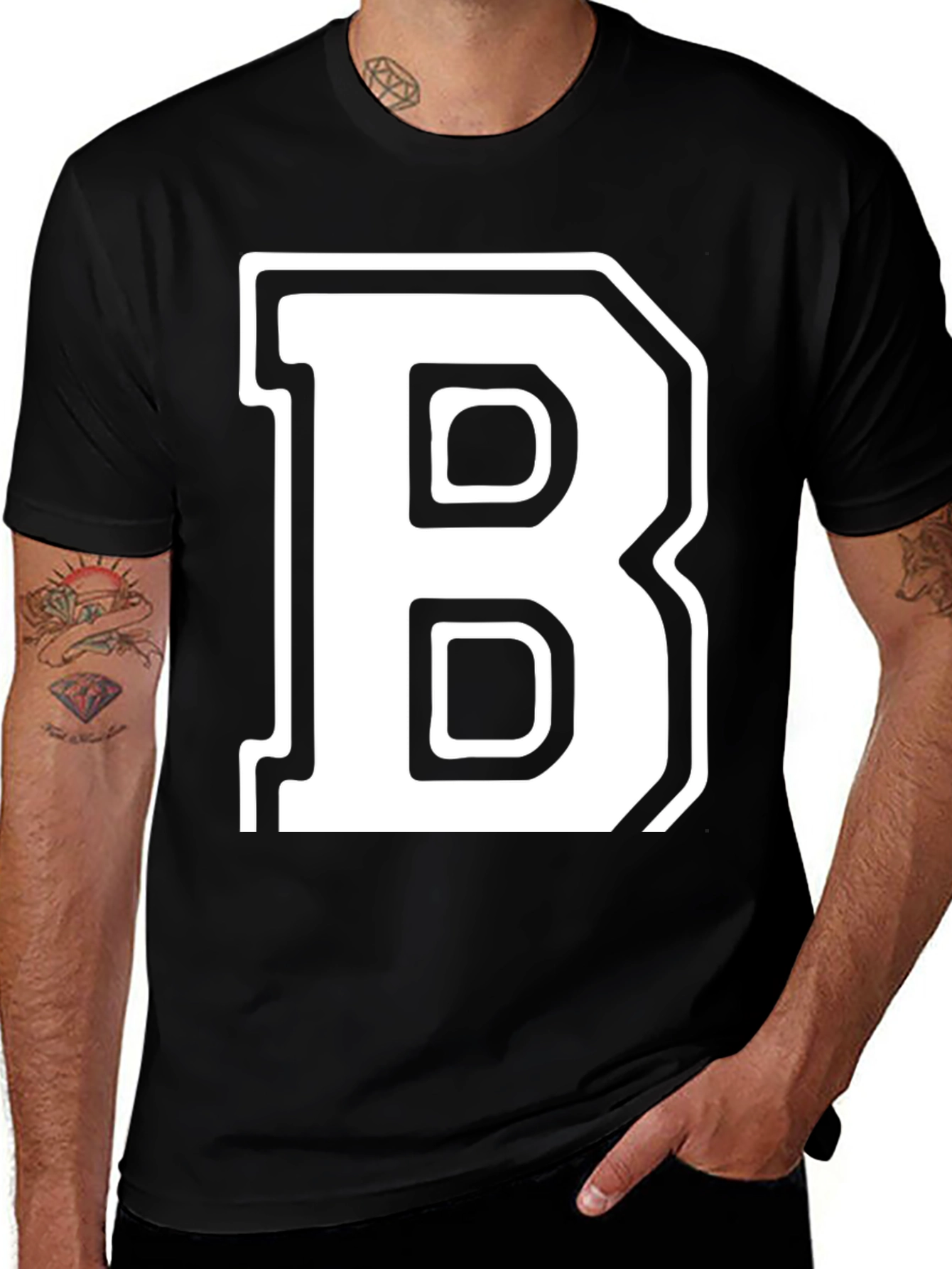 Bold Initial B Black T-Shirt - Classic Varsity Style
