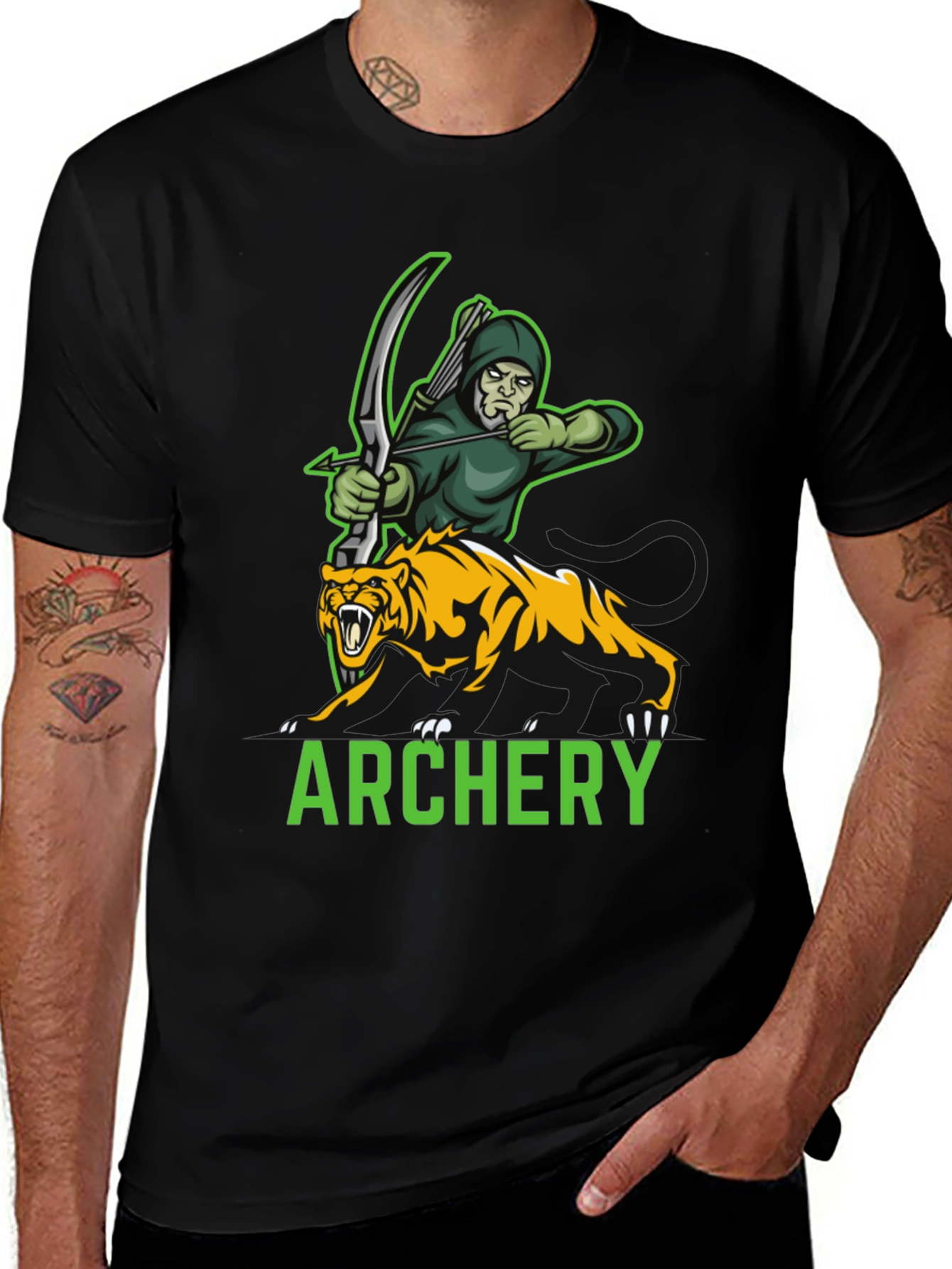 Archery Archer & Tiger Graphic Tee - Black