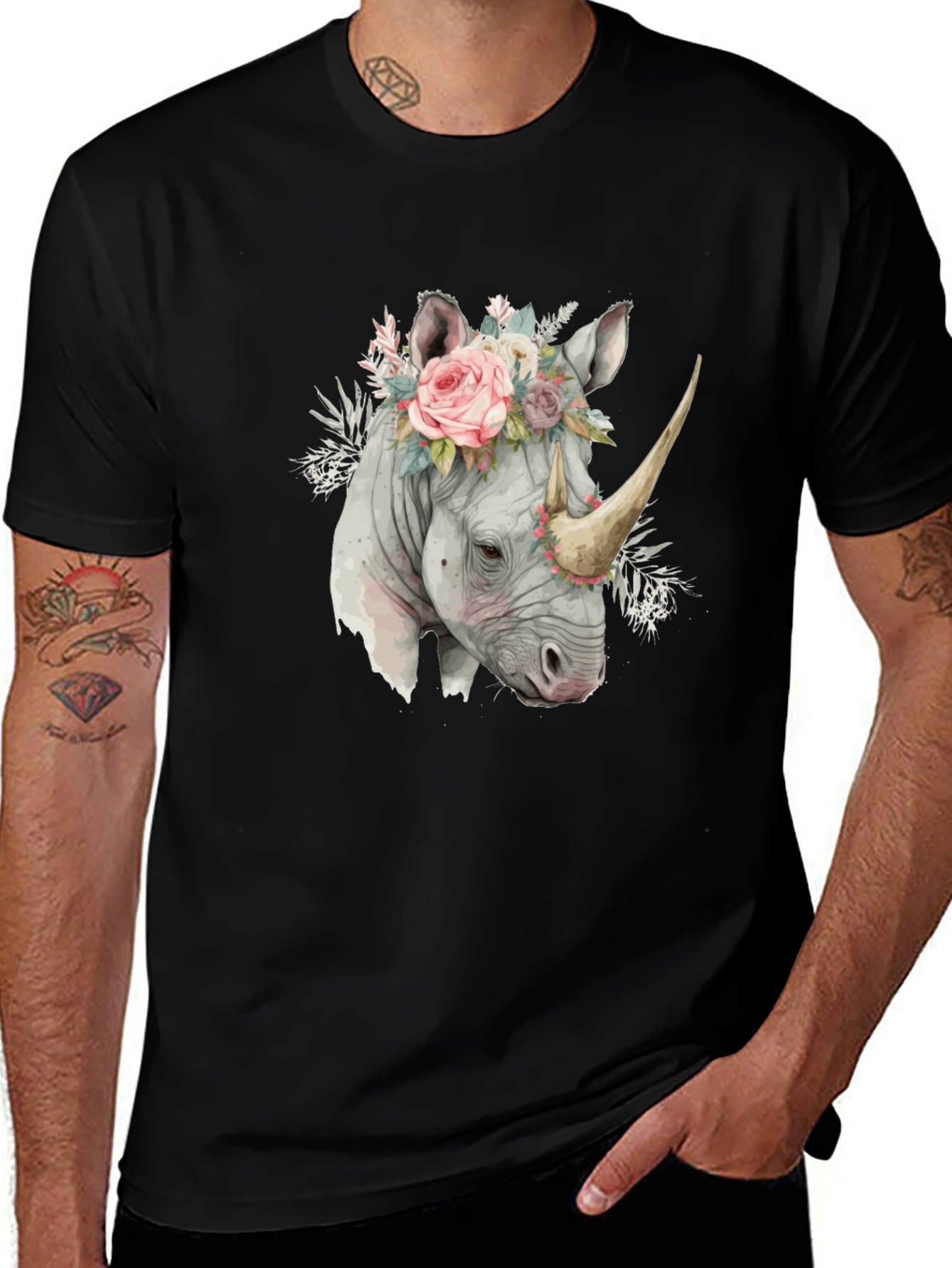 Variant 27 of Floral Rhino Black T-Shirt
