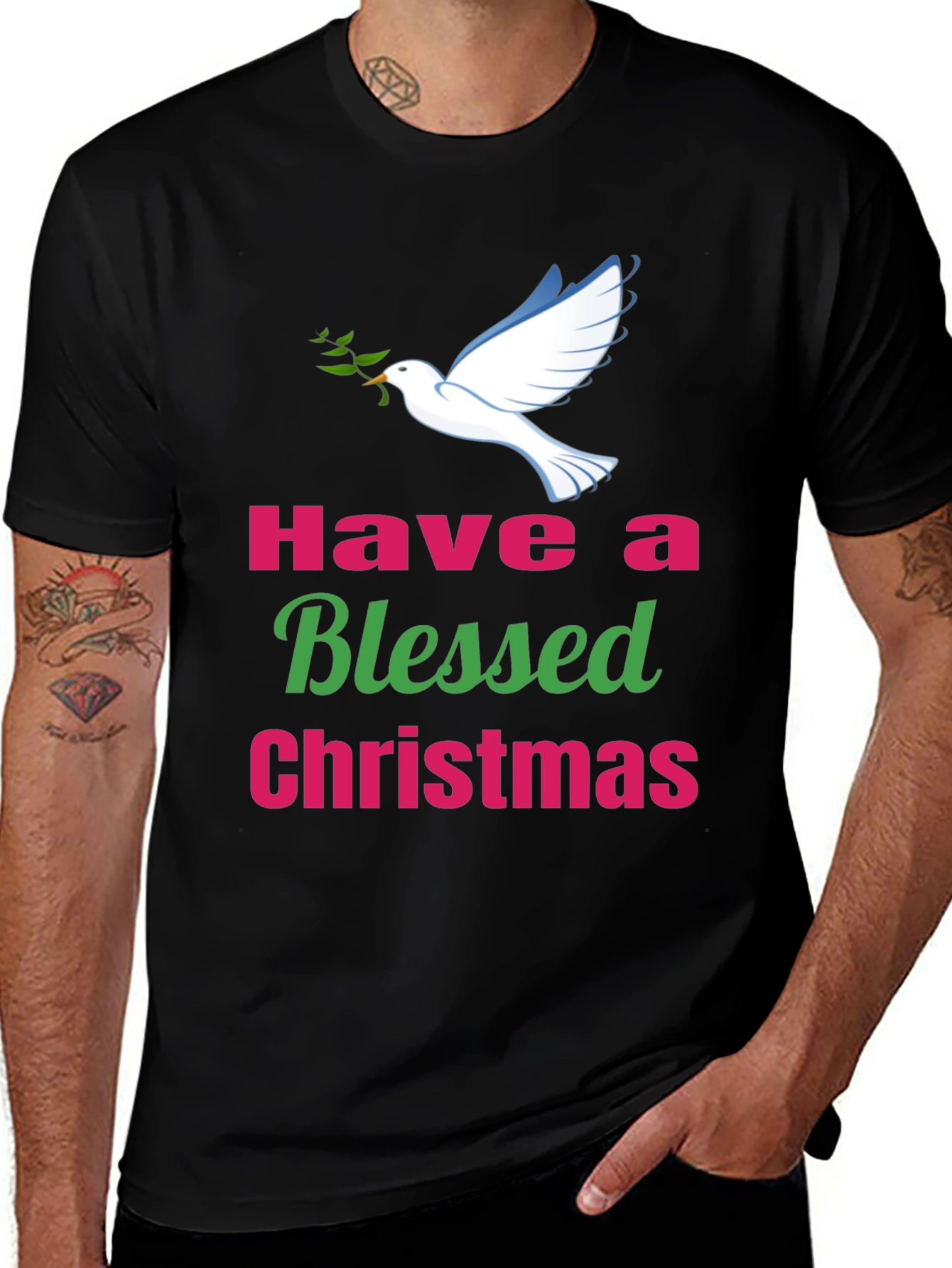 Variant 25 of Blessed Christmas T-Shirt - Dove Peace Holiday Tee
