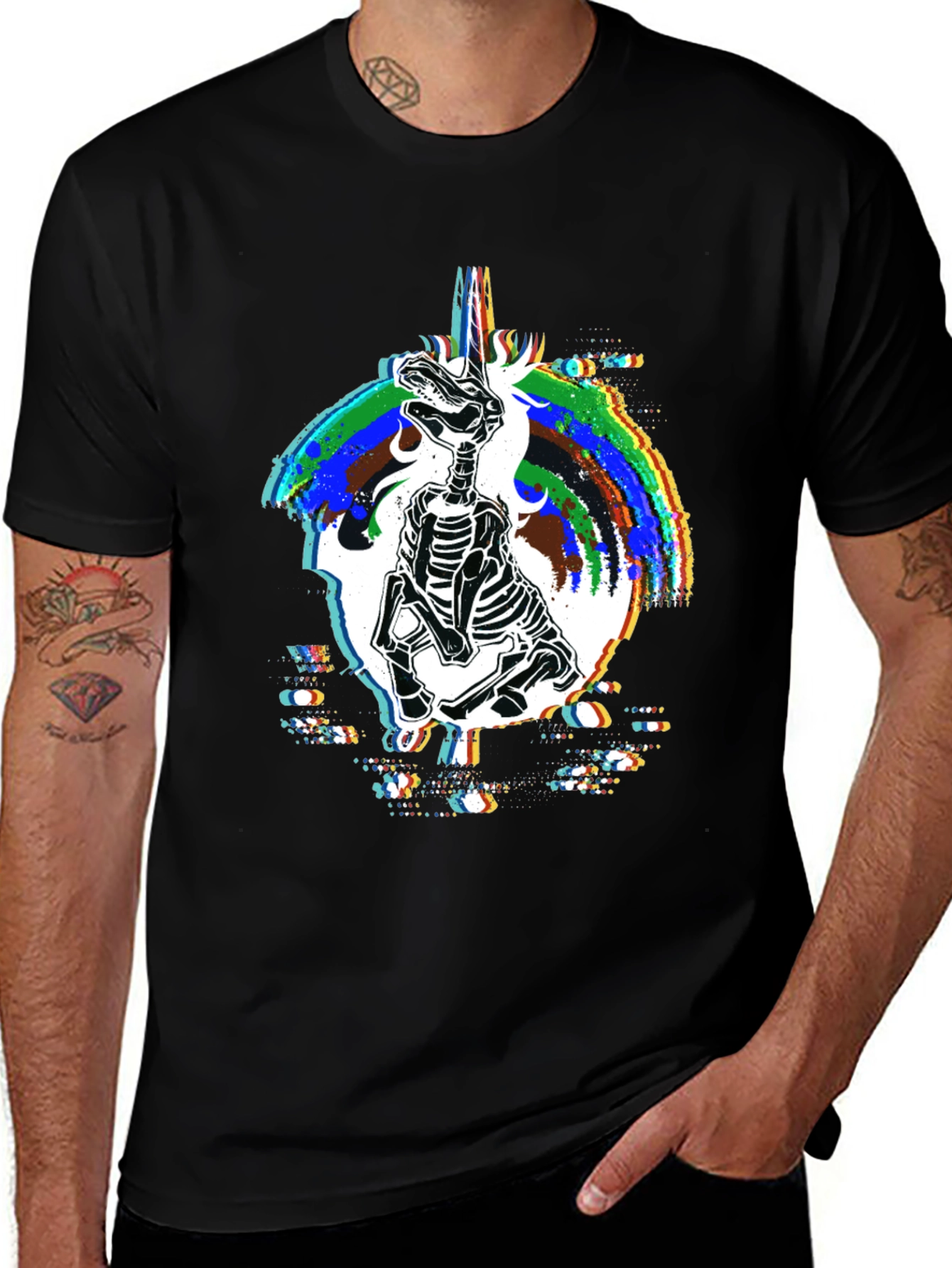 Variant 21 of Skeleton Unicorn Graphic Tee - Glitch Rainbow
