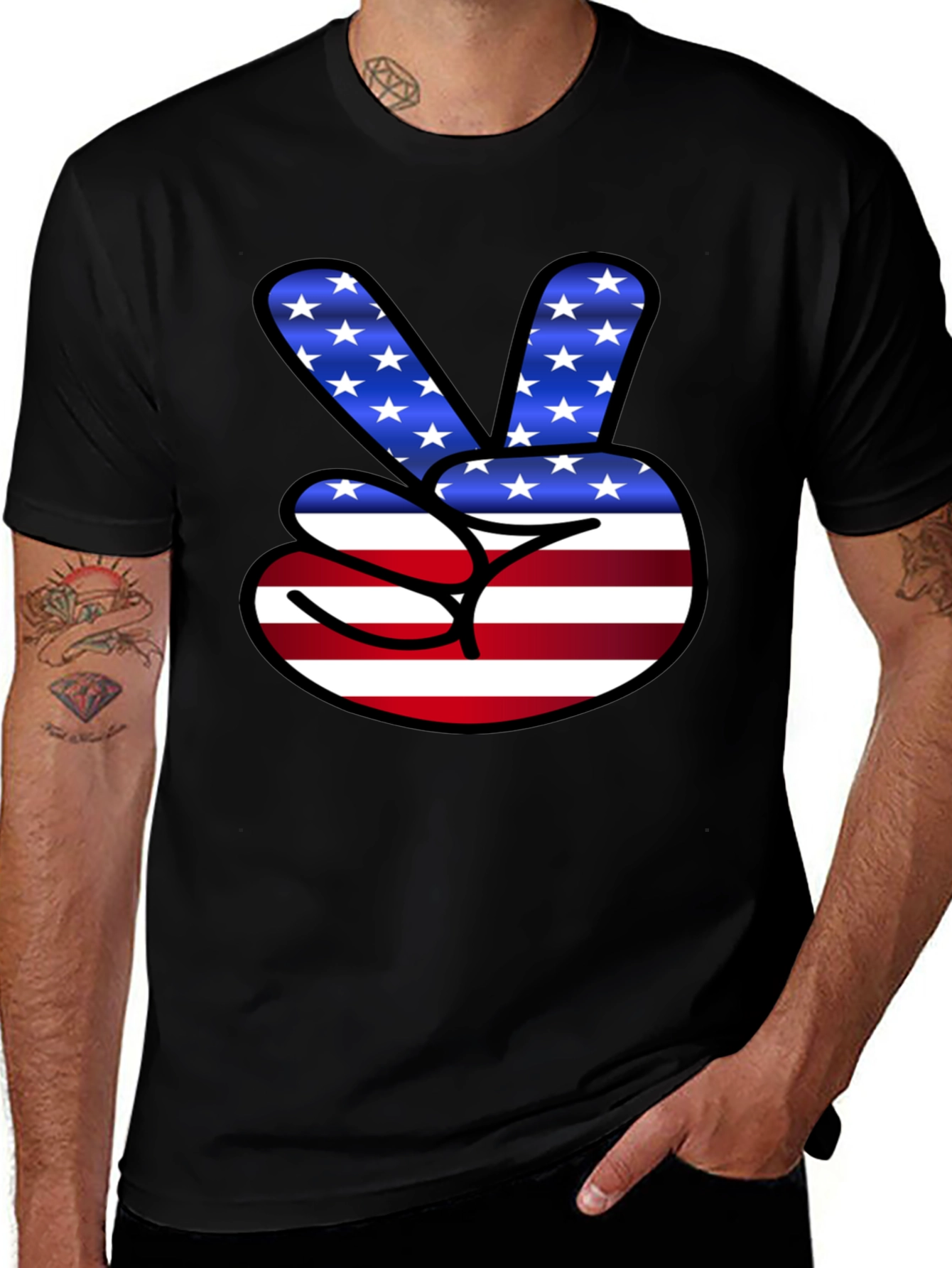 Variant 4 of Peace Sign USA Flag T-Shirt Patriotic Black