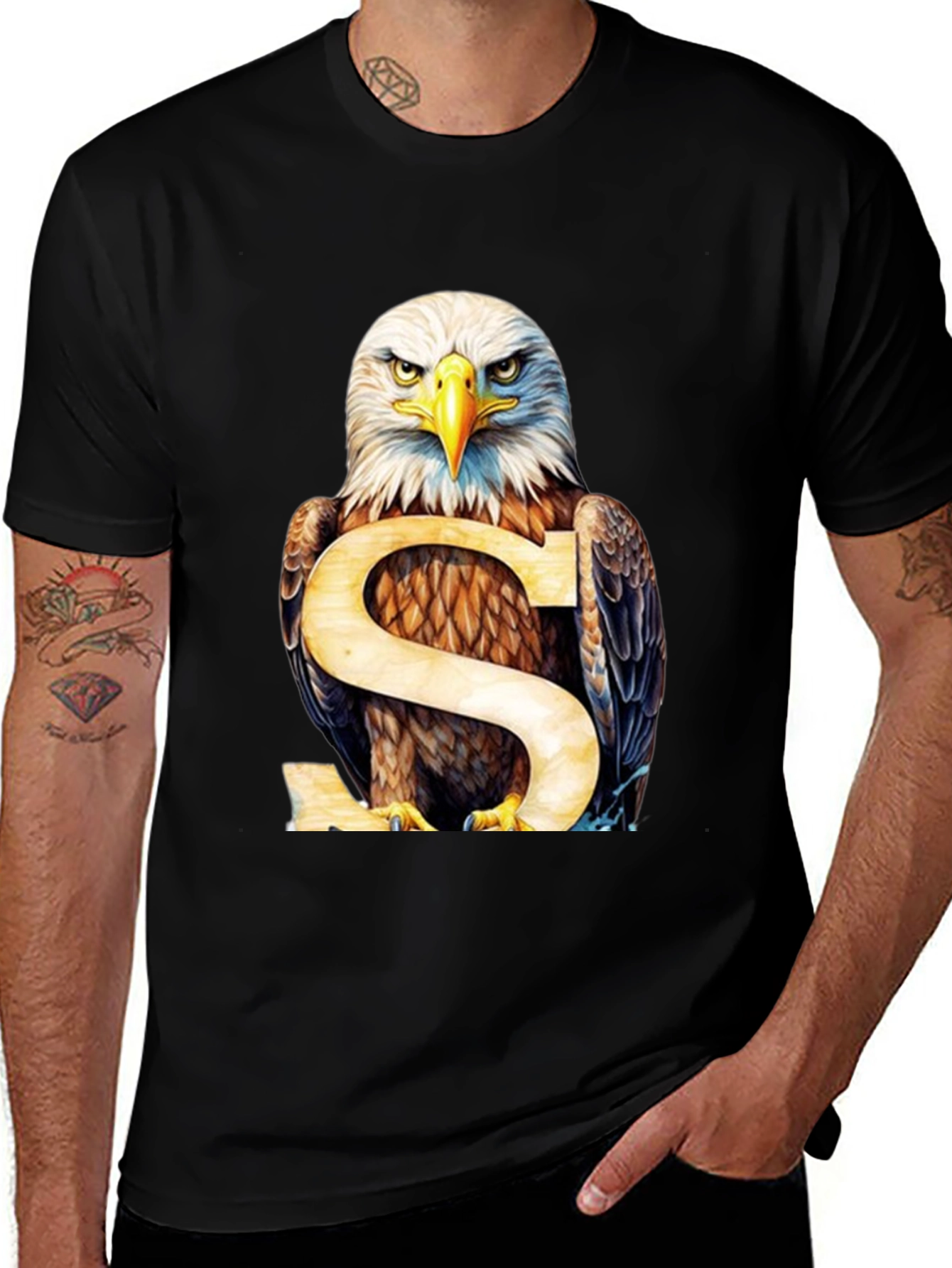 Variant 6 of Eagle Graphic Print Men's Black T-Shirt