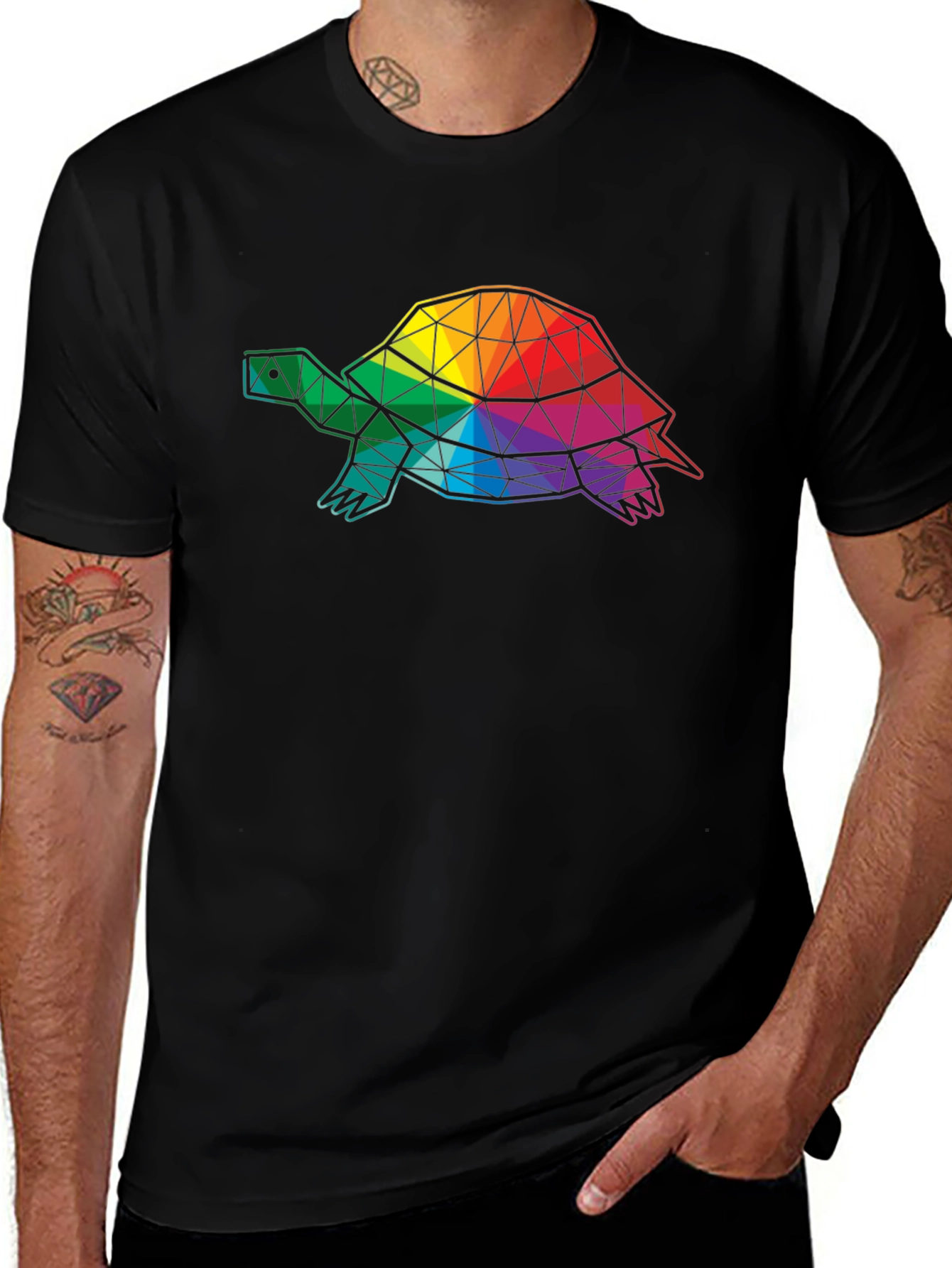 Variant 18 of Geometric Turtle Graphic Tee - Black Cotton Comfort