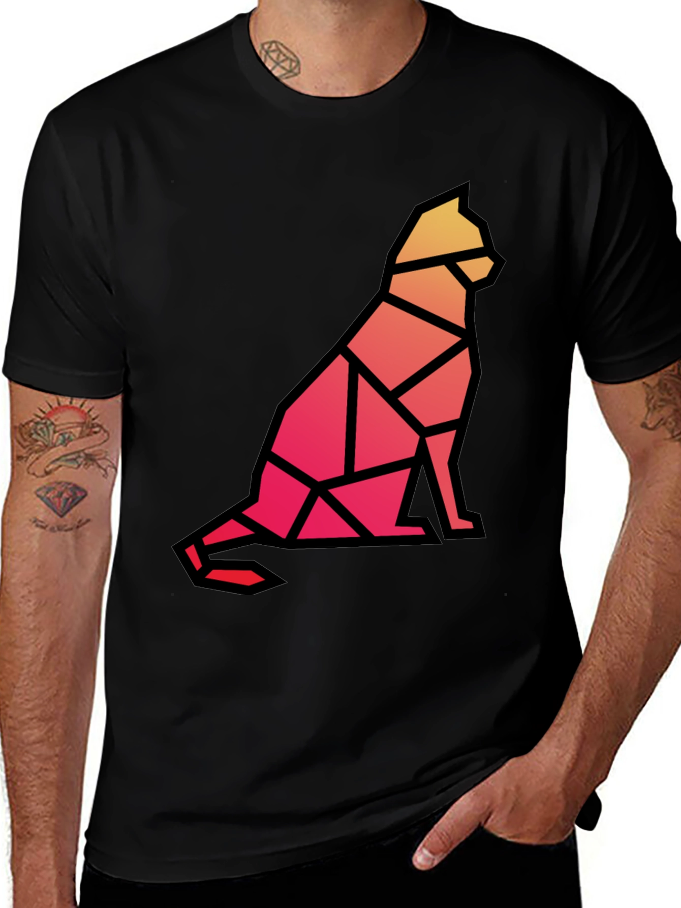 Geometric Cat Graphic Tee - Modern Style