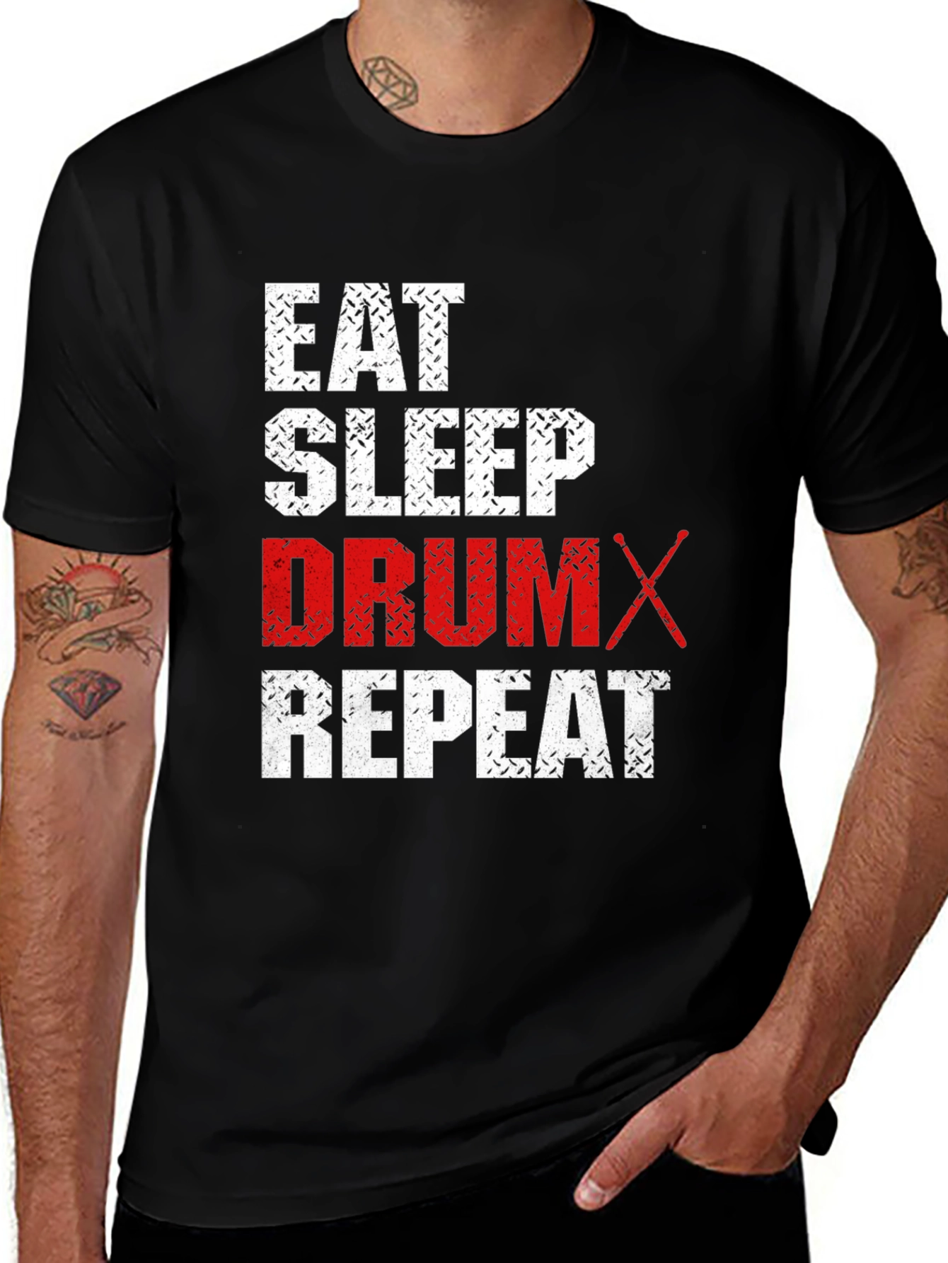 Variant 3 of Eat Sleep Drum Repeat T-Shirt - Black Cotton Tee