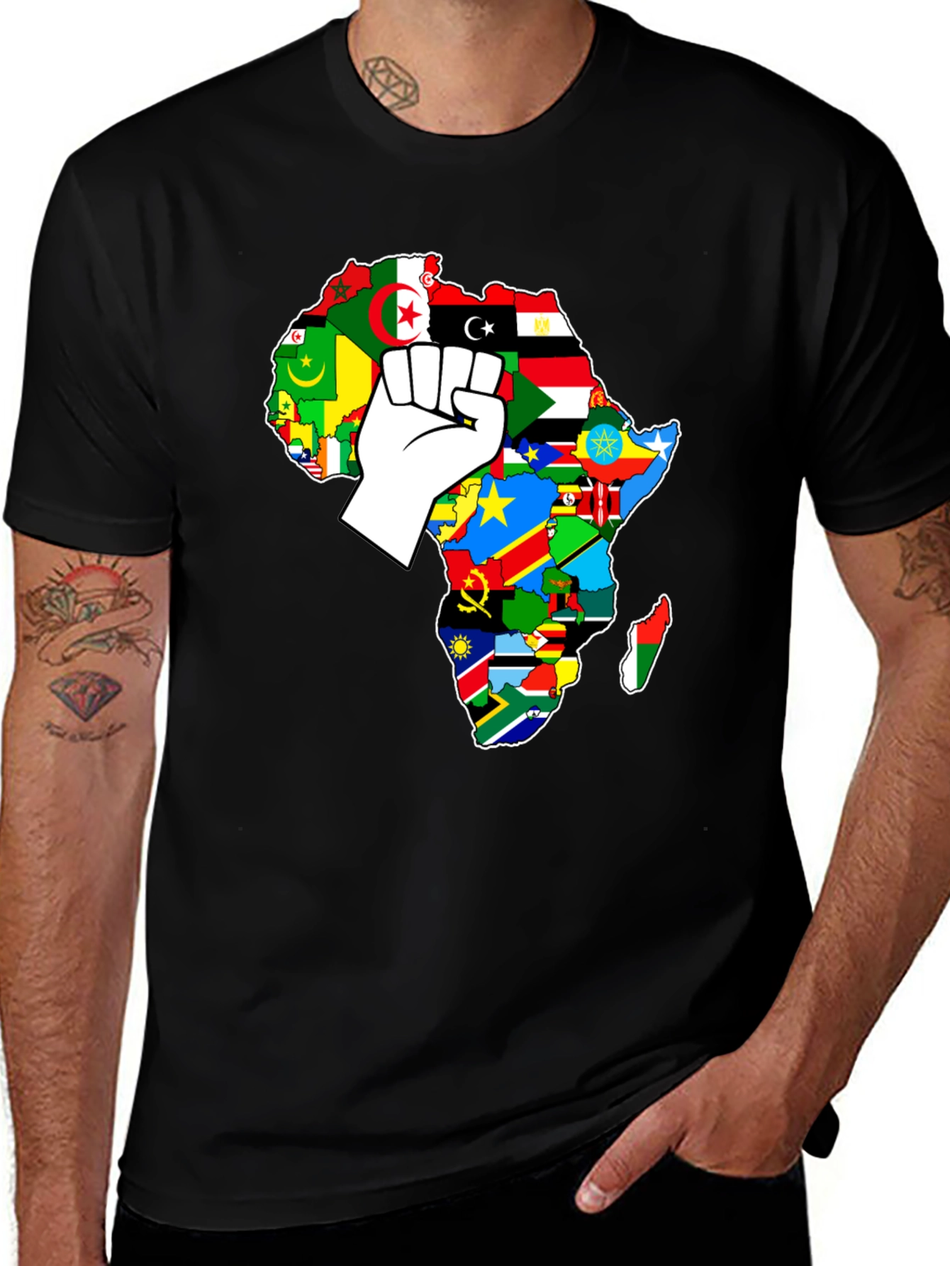 Africa Flags Fist T-Shirt - Black Unity Pride Tee