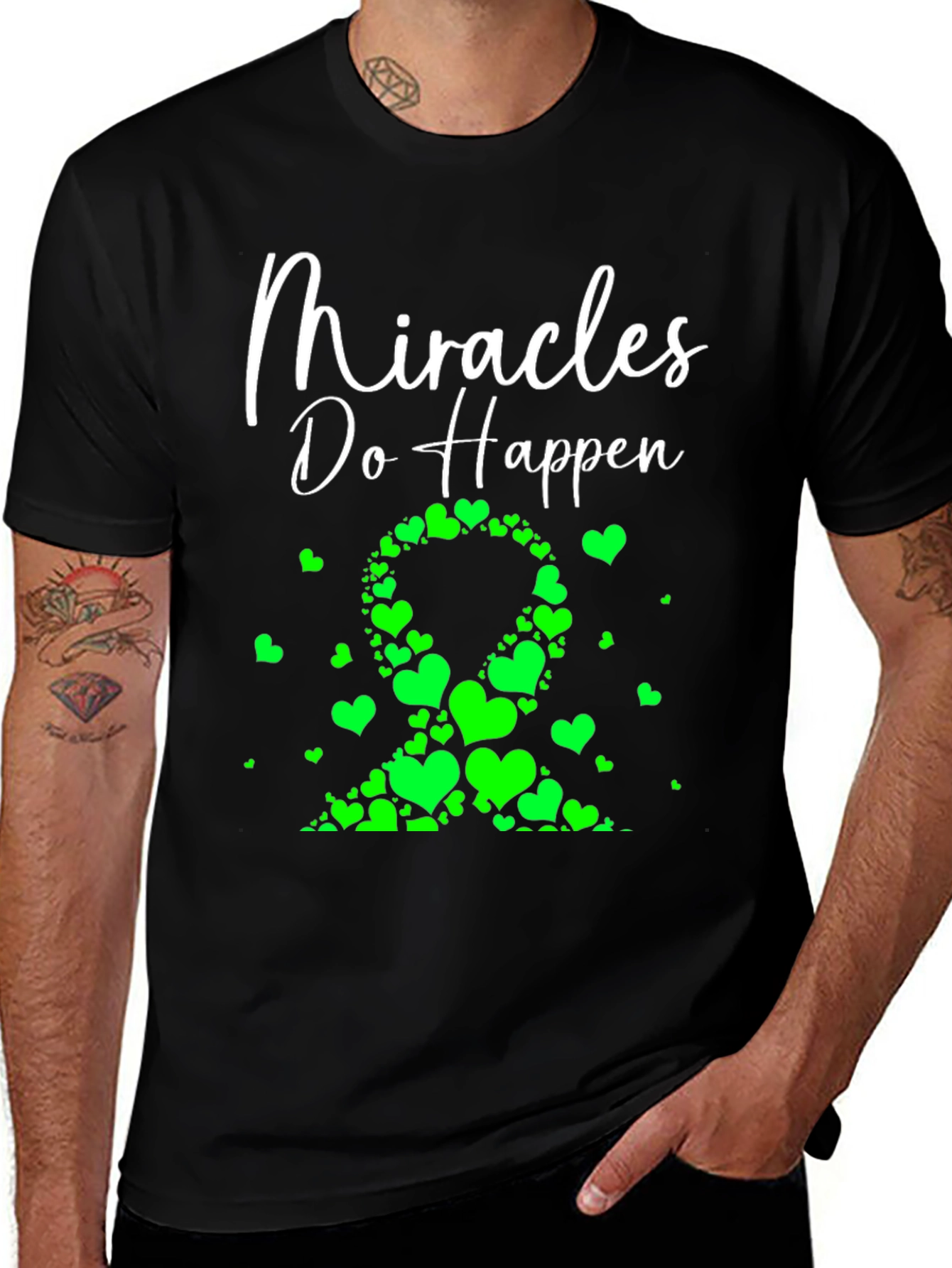 Miracles Happen Green Heart Ribbon T-Shirt