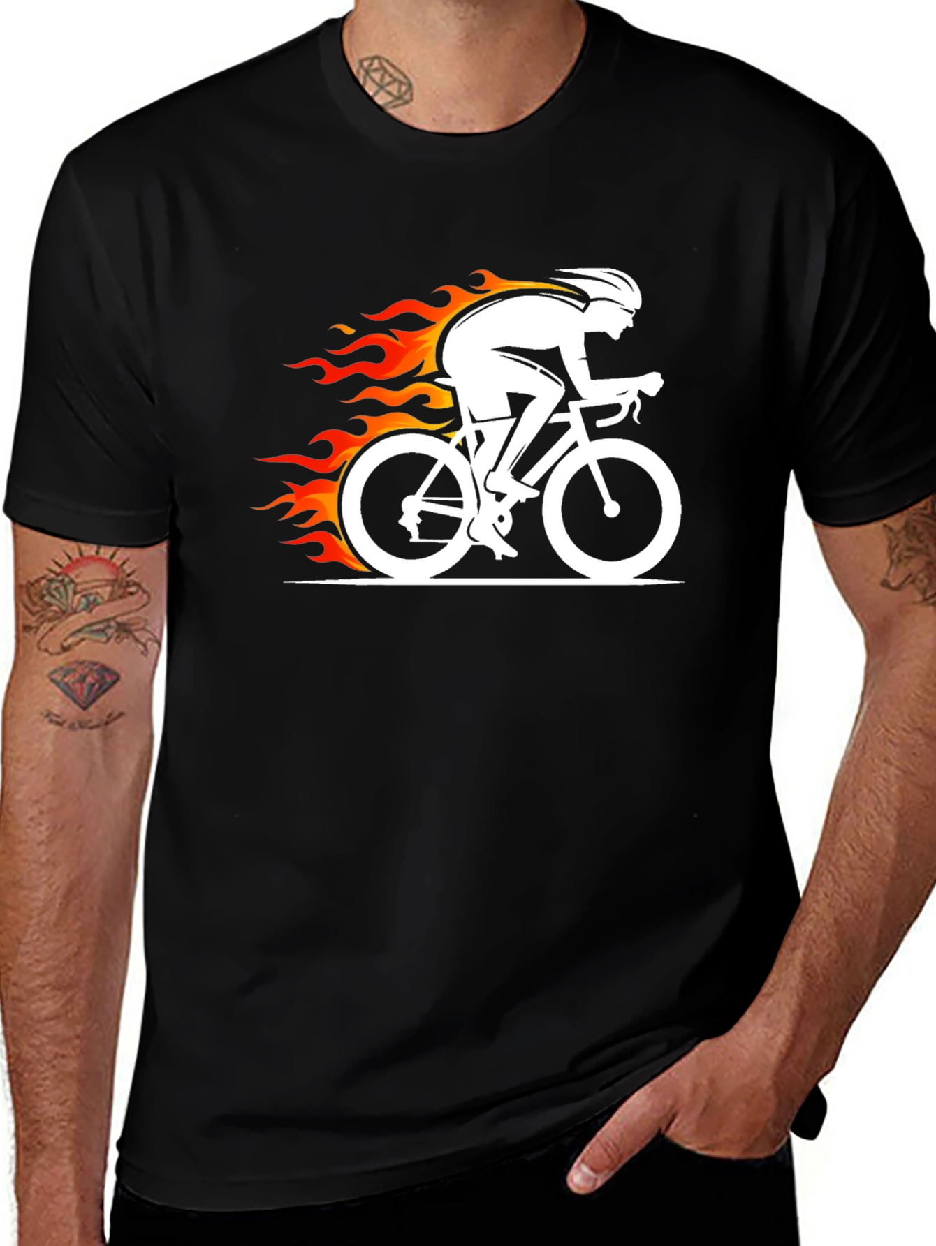 Variant 9 of Flaming Cyclist Graphic Tee - Fast & Furious Biker Shirt