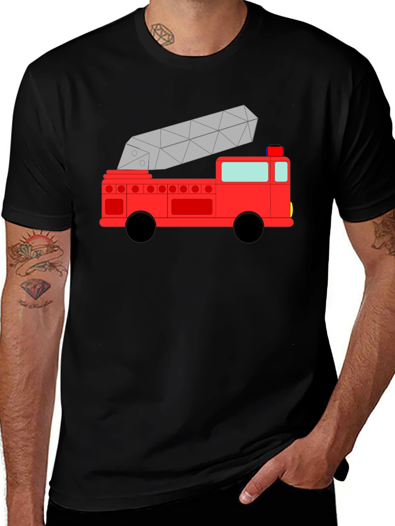 Variant 6 of Cartoon Firetruck Black T-Shirt