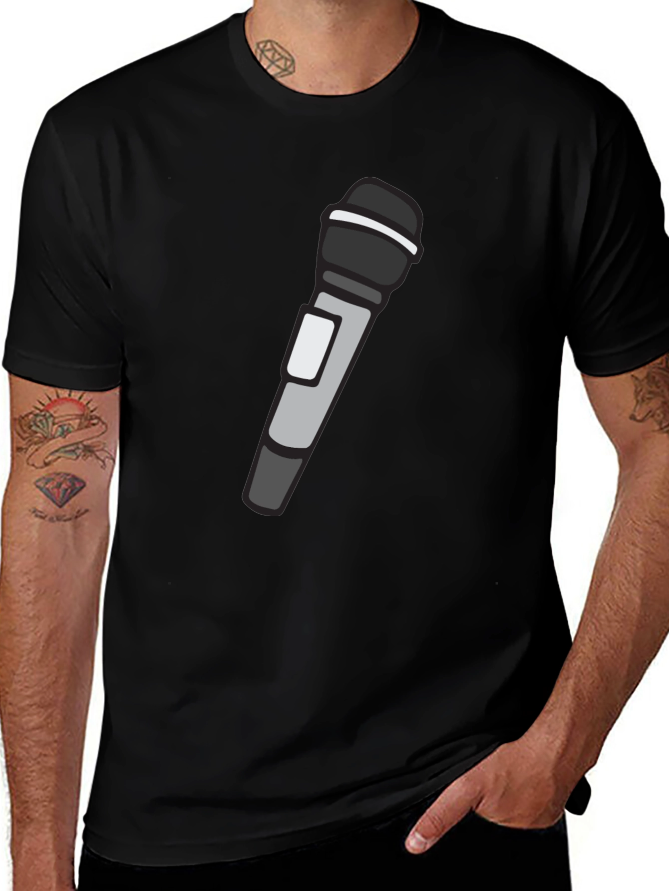 Variant 26 of Microphone Graphic T-Shirt - Black Crew Neck Tee