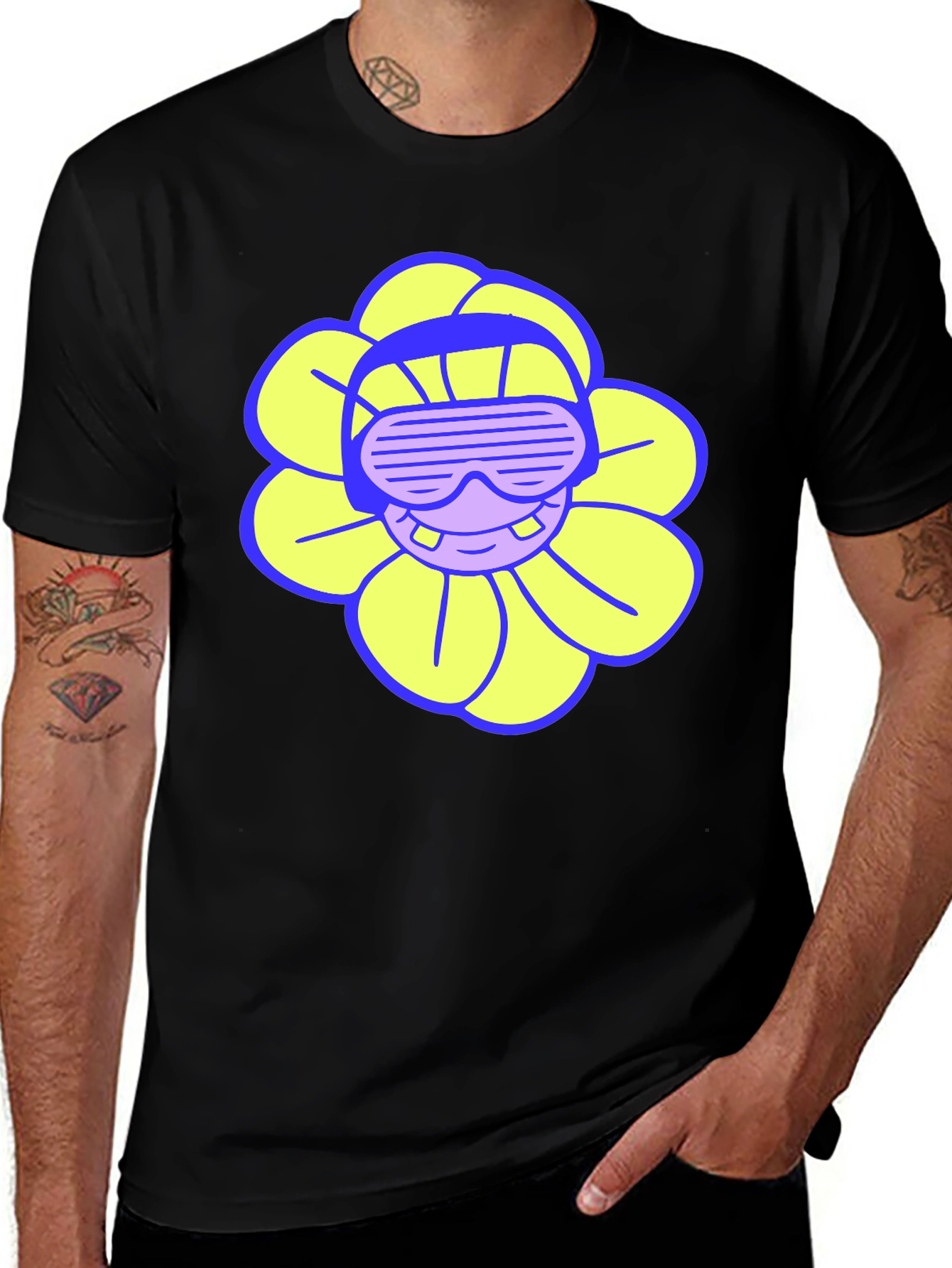Variant 12 of Cool Flower Tee - Black Cotton T-Shirt