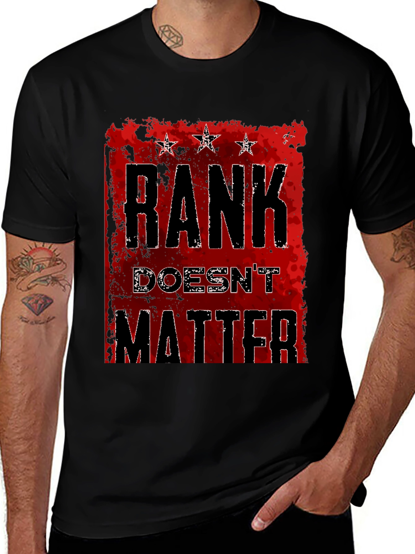 Variant 15 of Rank Doesn't Matter Black Graphic Tee