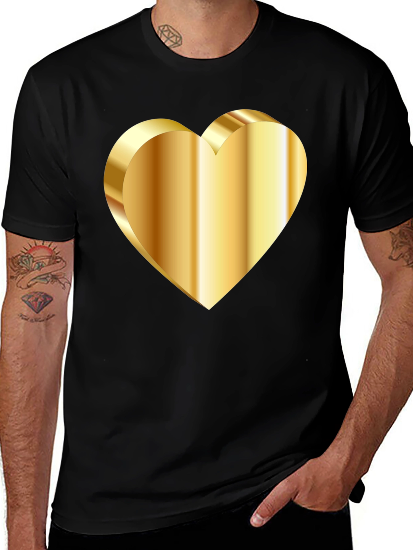 Variant 21 of Golden Heart Graphic Black T-Shirt