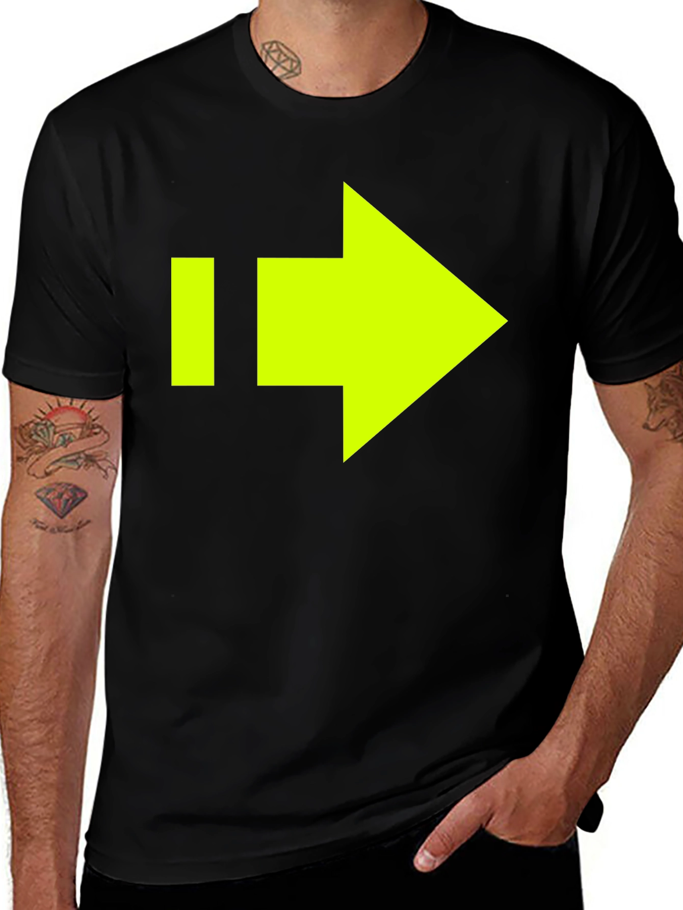 Variant 23 of Black T-Shirt with Neon Yellow Arrow Graphic
