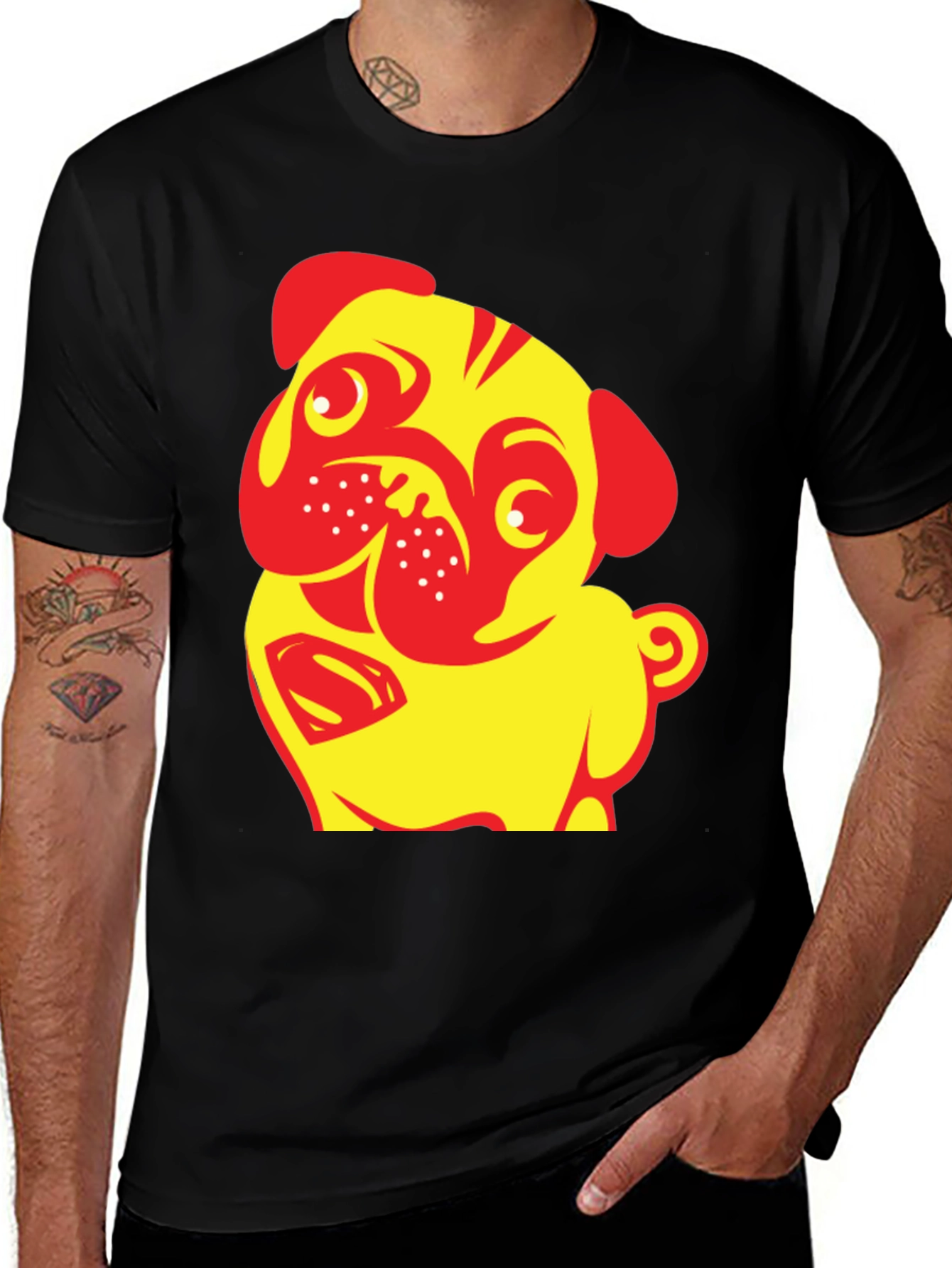 Variant 11 of Pug-tastic Tee:  Yellow & Red Dog T-Shirt
