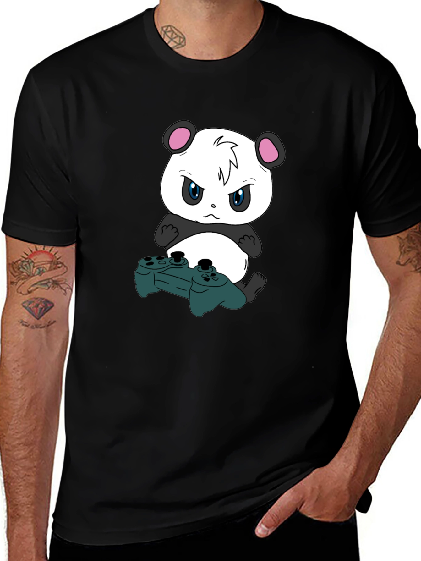 Variant 14 of Gamer Panda Graphic Tee - Casual Black T-Shirt