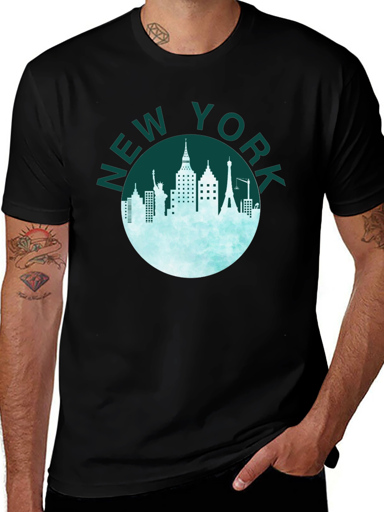 New York City Skyline Graphic Tee - Black Crew Neck