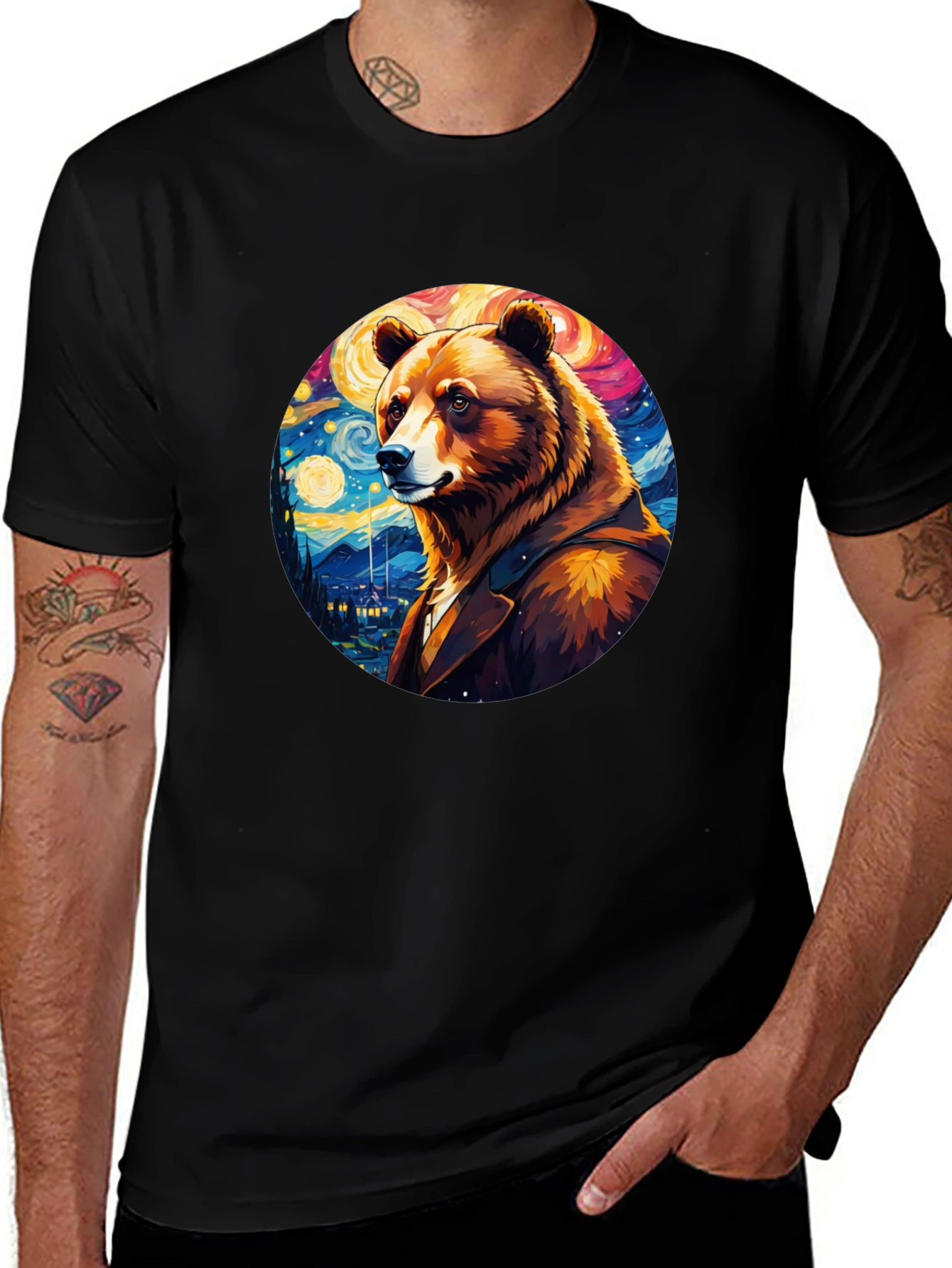 Variant 8 of Bear Art T-Shirt - Starry Night Style Animal Tee