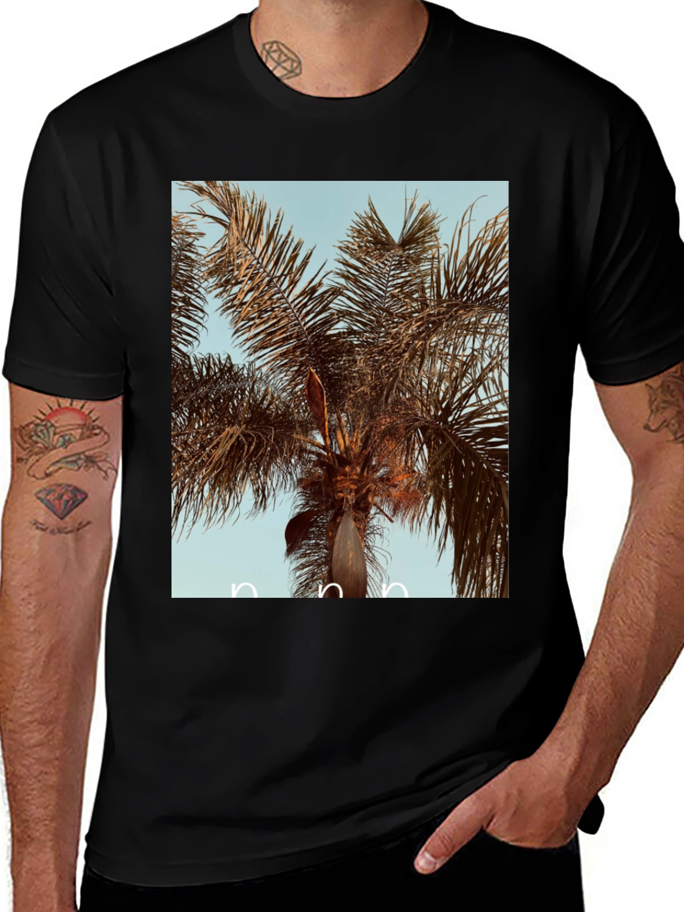 Variant 28 of Palm Tree Graphic Black Cotton Tee
