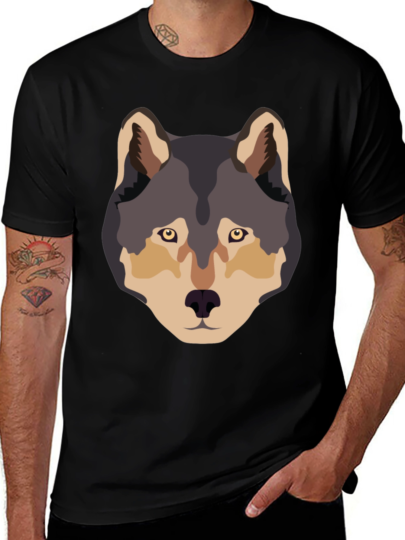 Variant 23 of Wolf Graphic Tee - Black Crew Neck T-Shirt