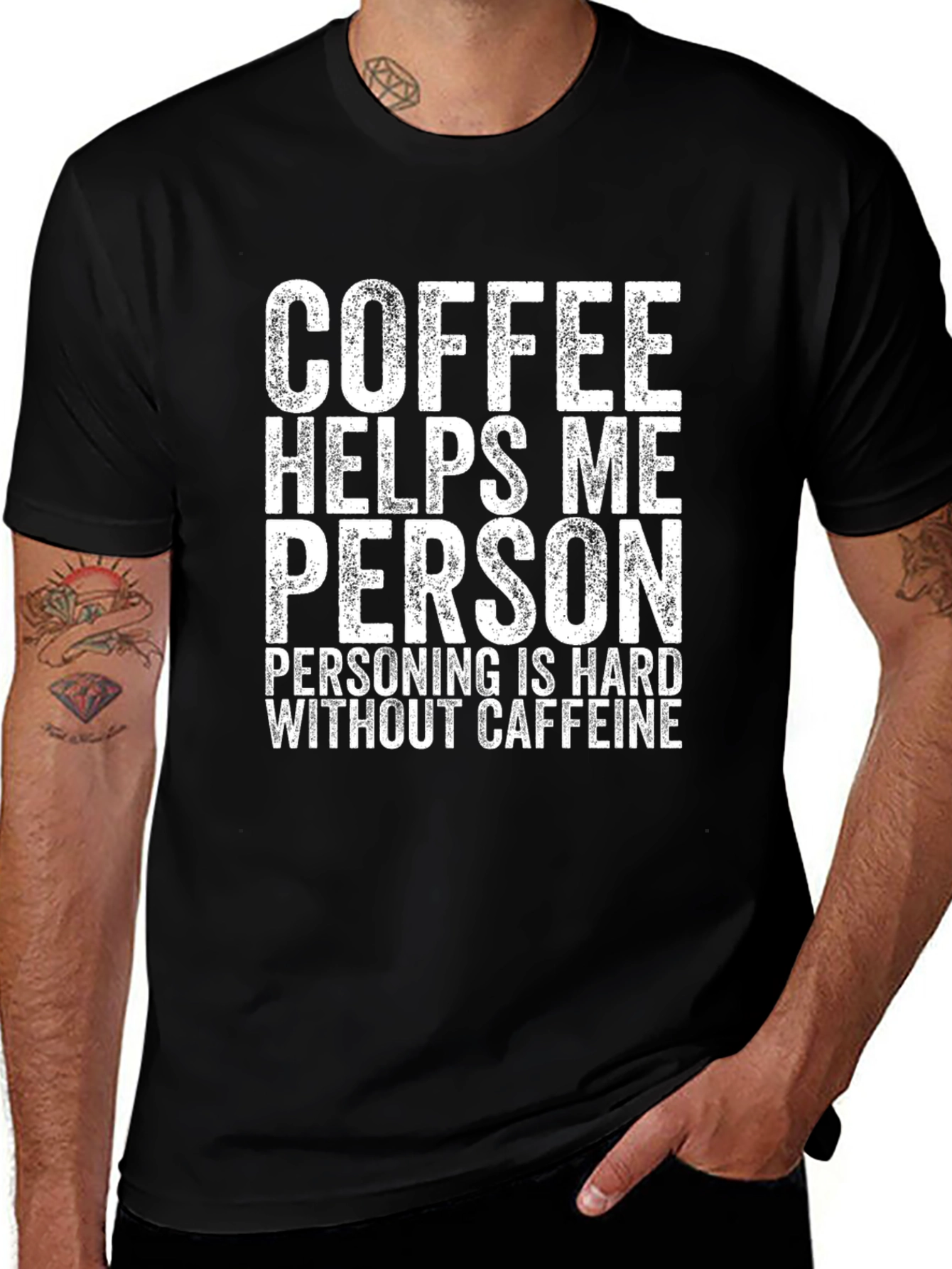 Variant 6 of Coffee Helps Me Person Funny Graphic Tee
