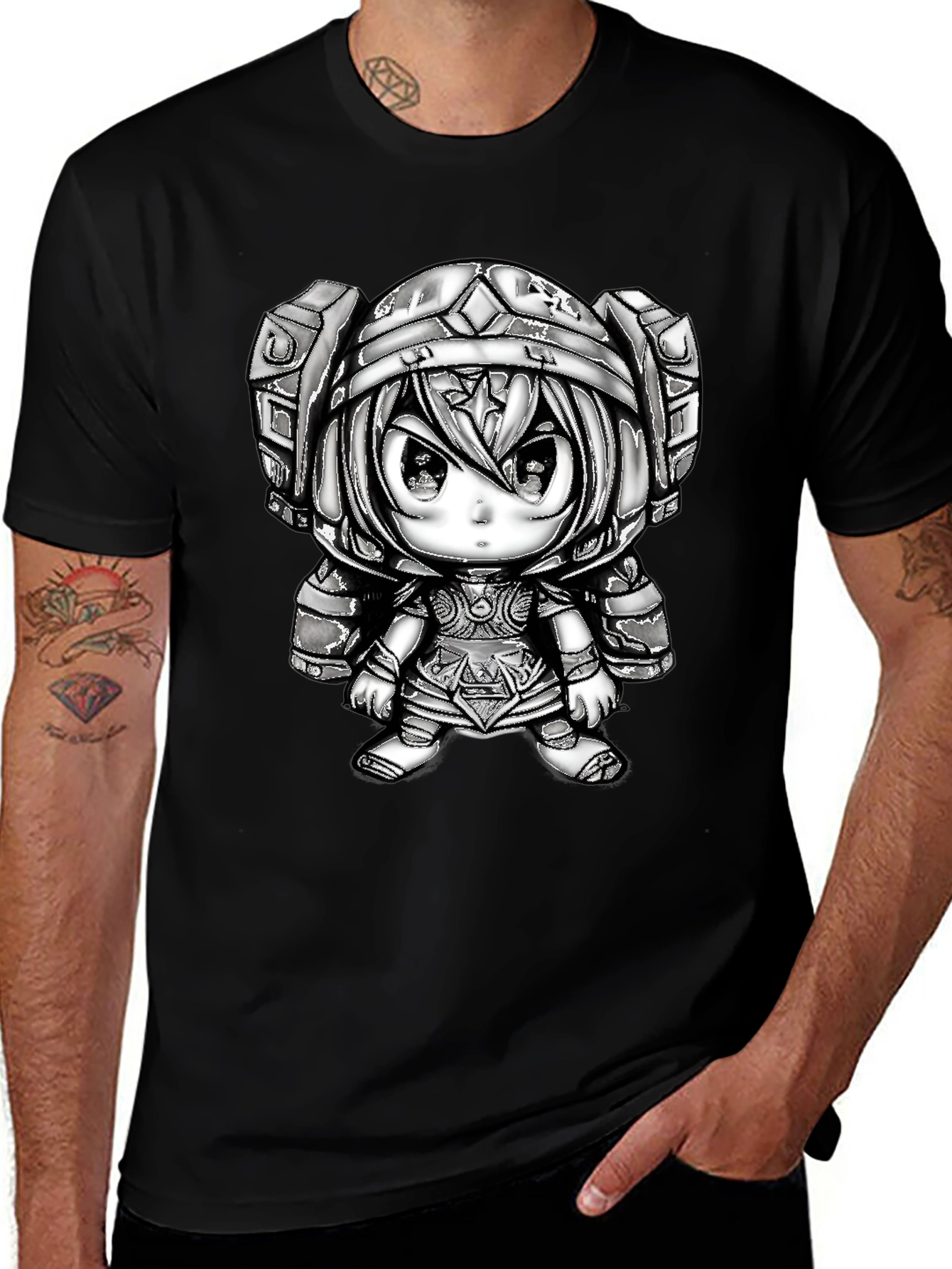 Variant 21 of Anime Robot Character Graphic Black T-Shirt