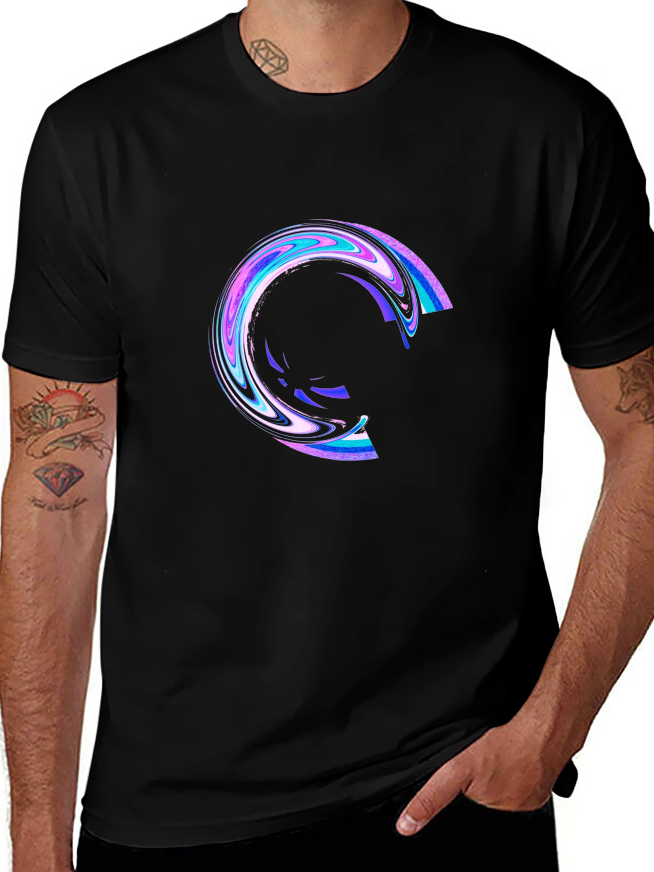 Variant 19 of Men's Black T-Shirt with Abstract Circle Design