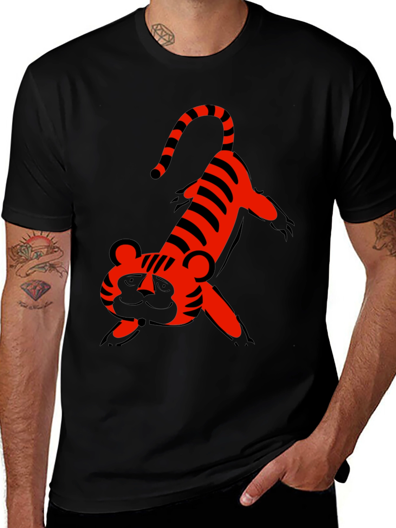 Variant 6 of Cartoon Tiger Graphic Tee - Fun Black T-Shirt