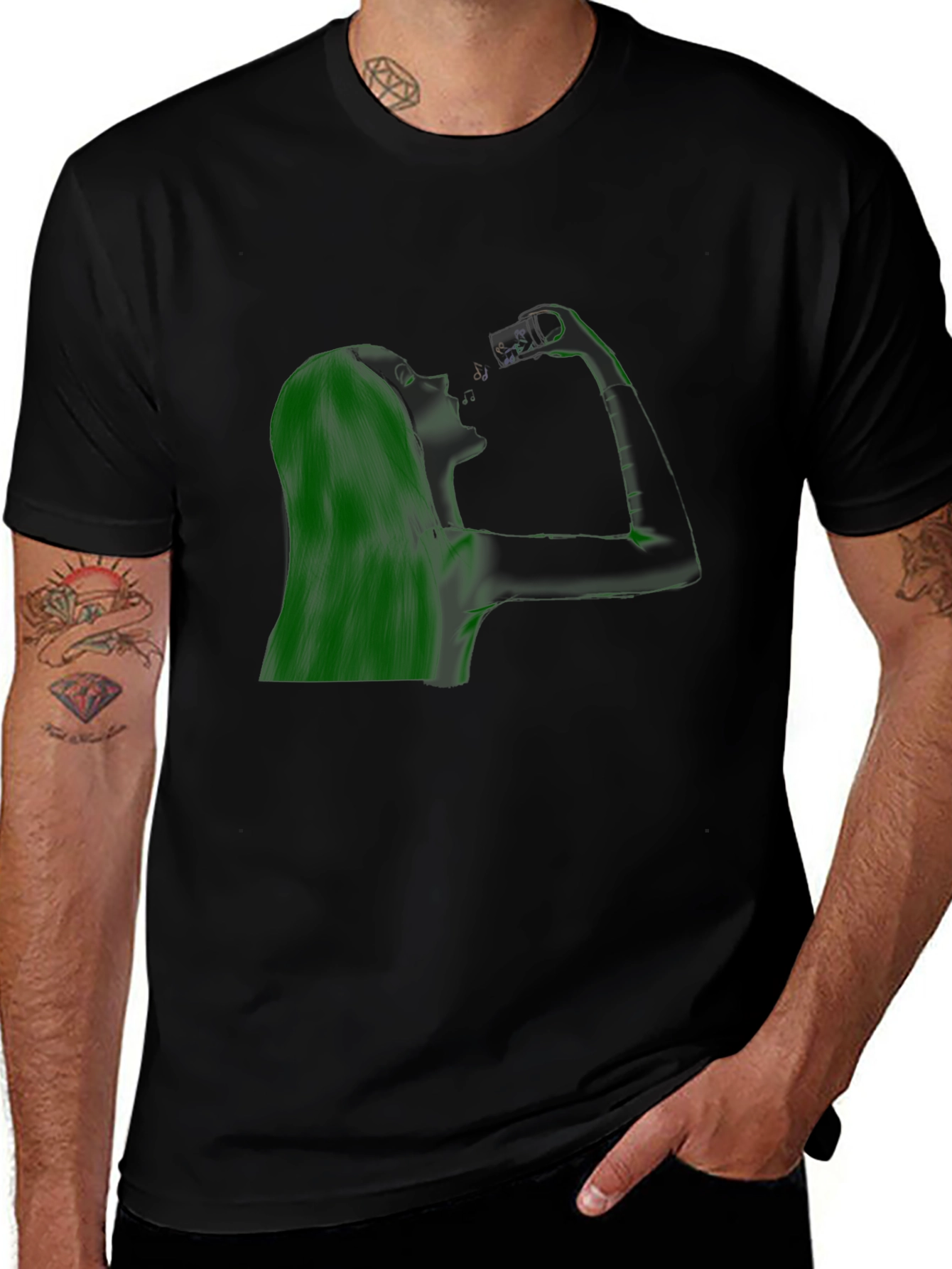 Variant 25 of Modern Black T-Shirt with Green Graphic Design