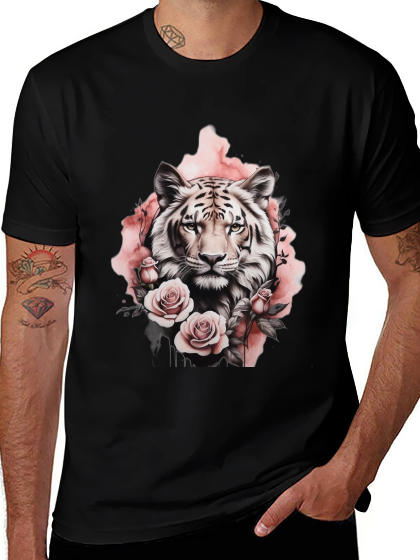 Variant 6 of Floral Tiger Graphic Tee - Stylish Black T-Shirt