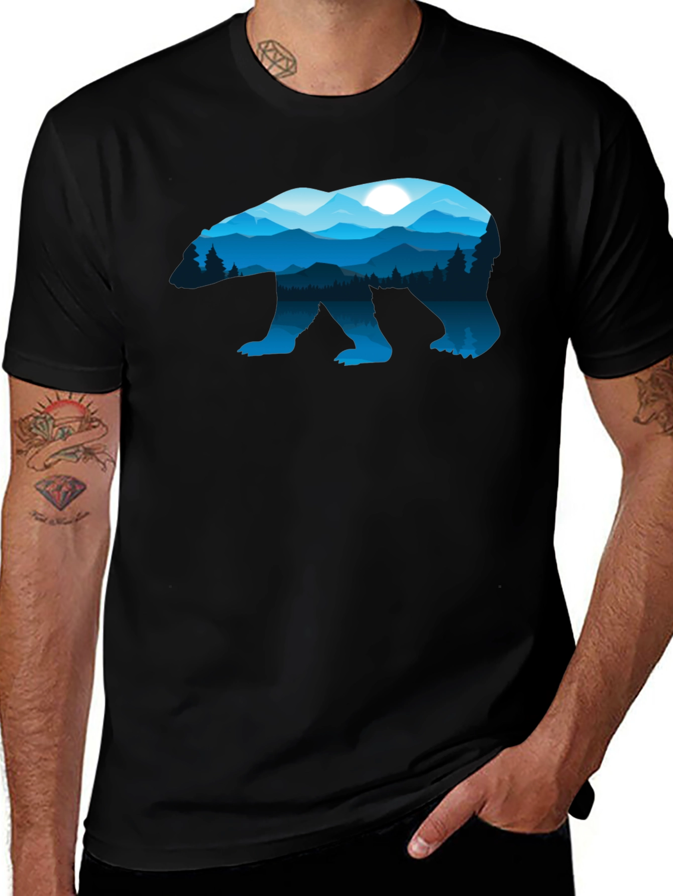 Variant 4 of Bear Mountain Silhouette Graphic Tee - Nature Inspired Black T-Shirt