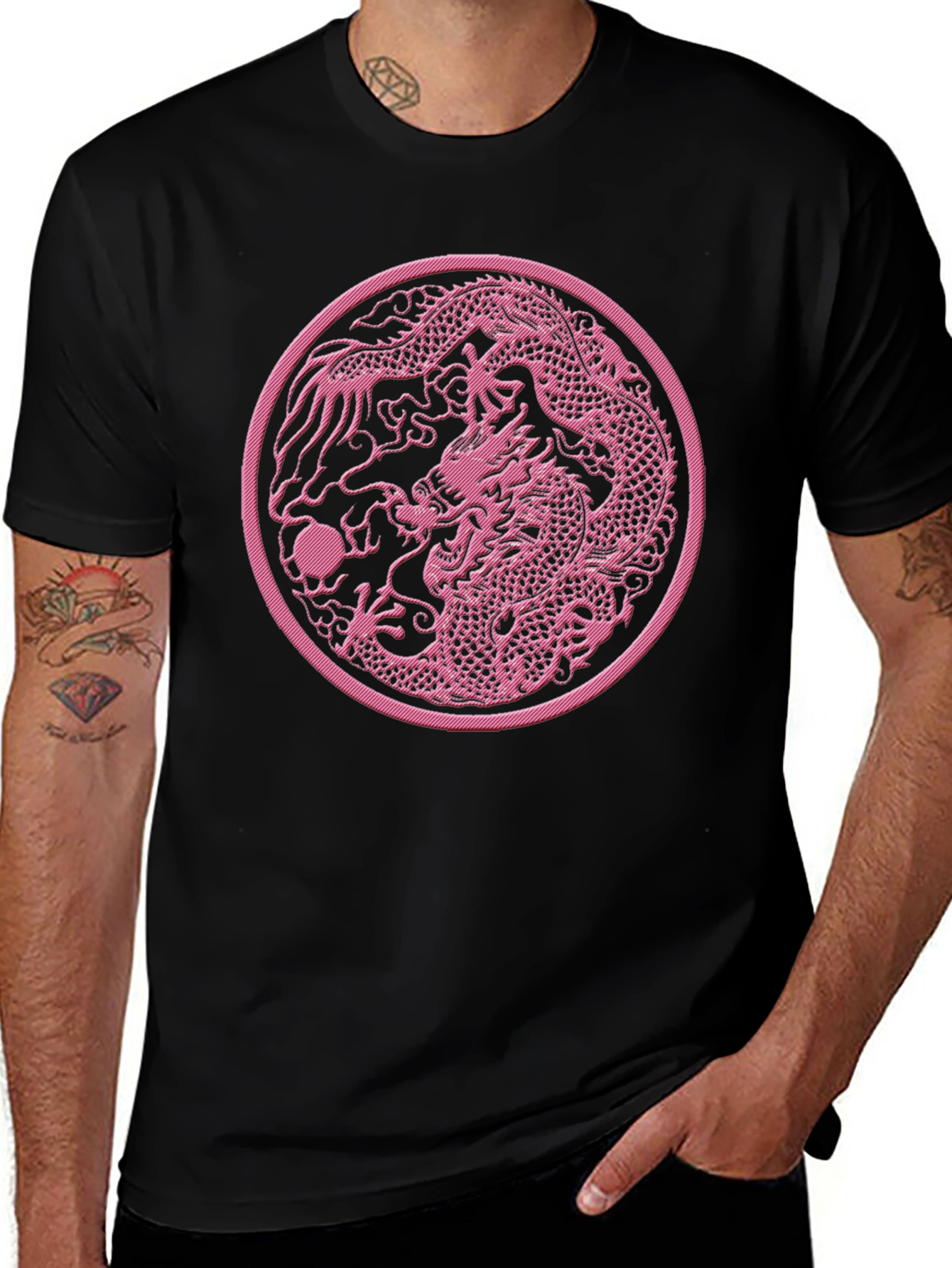 Variant 22 of Black T-Shirt with Pink Dragon Yin Yang Design