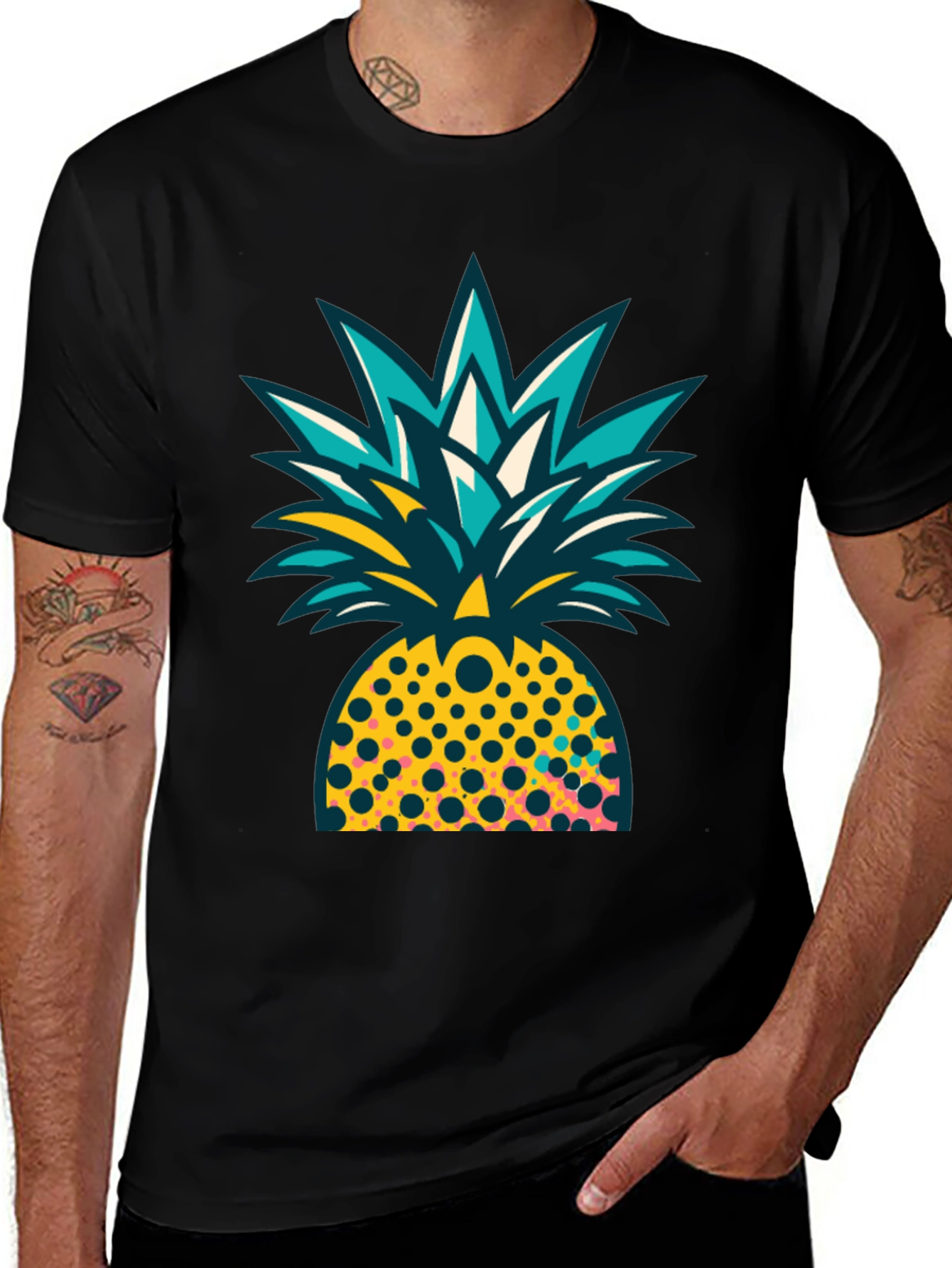 Pineapple Graphic Black T-Shirt - Tropical Design