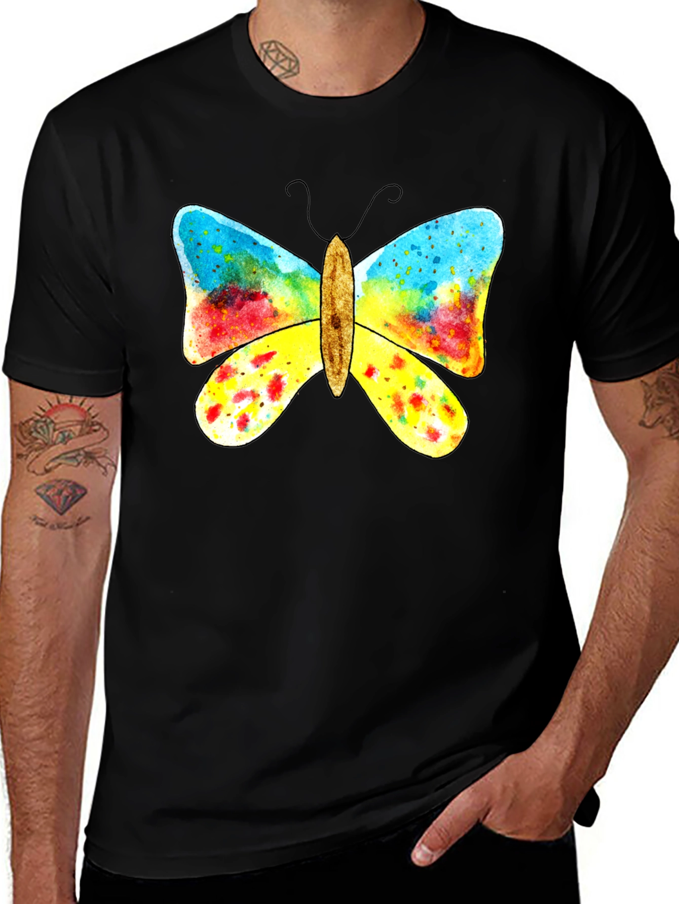 Butterfly Graphic Print Black T-Shirt