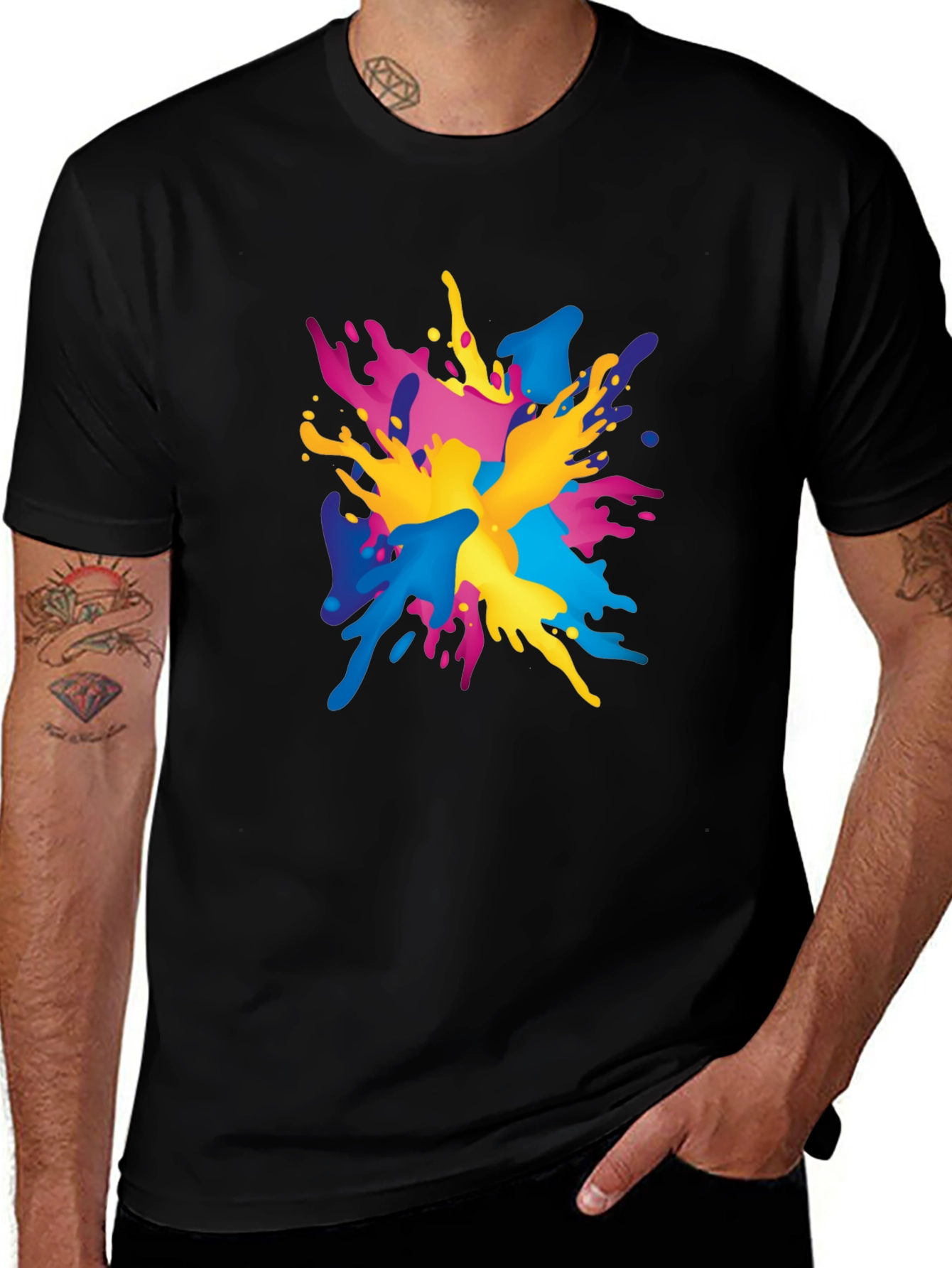 Variant 16 of Colorful Splash Graphic Print Black T-Shirt