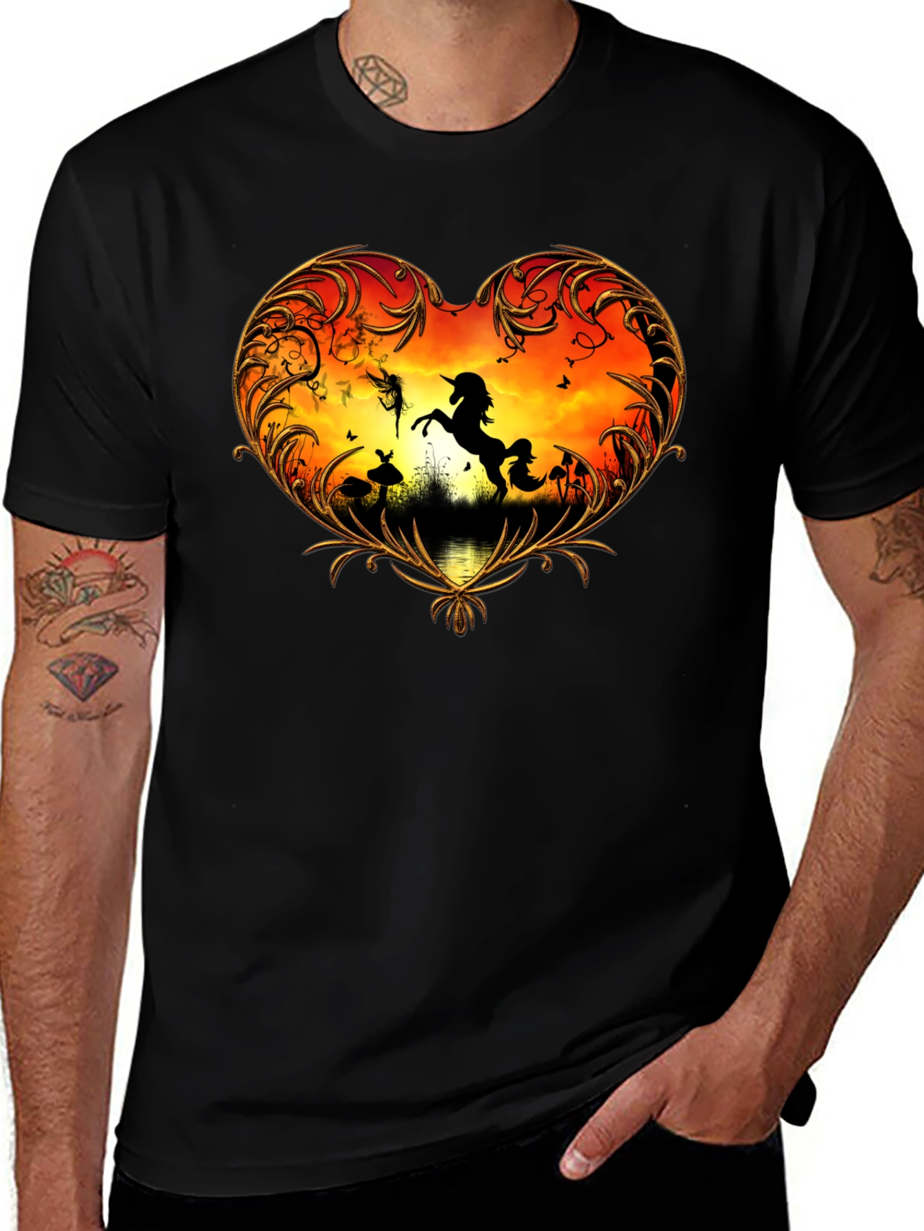 Unicorn & Fairy Heart T-Shirt - Fantasy Art