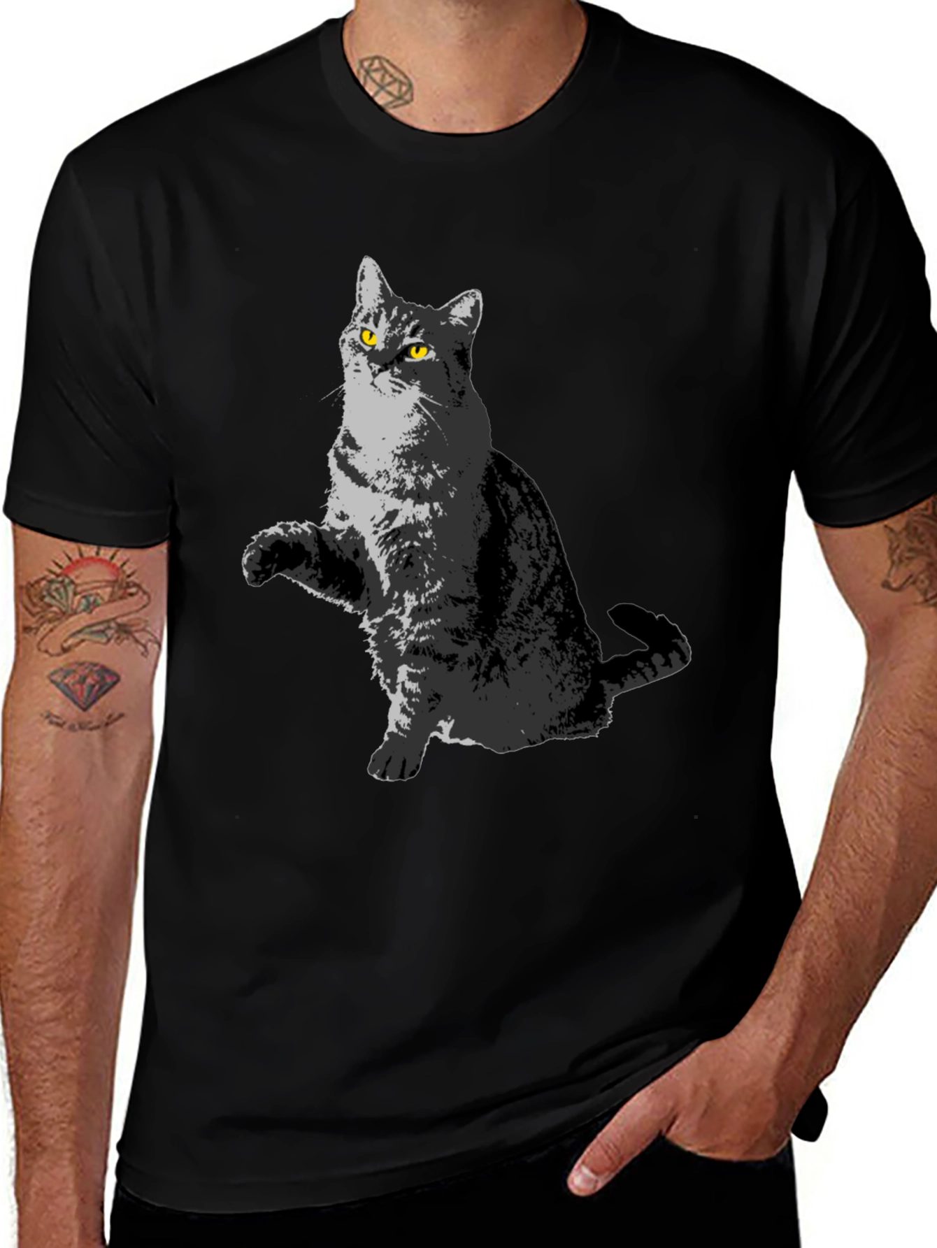 Variant 21 of Cat Graphic Black T-Shirt - Unique Animal Tee