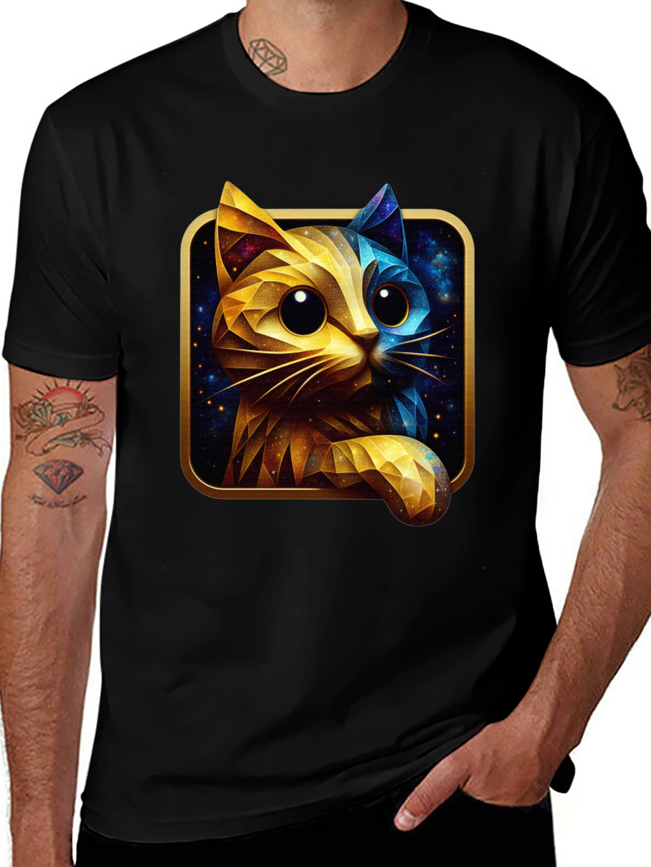 Variant 8 of Geometric Cat T-Shirt - Galaxy Design