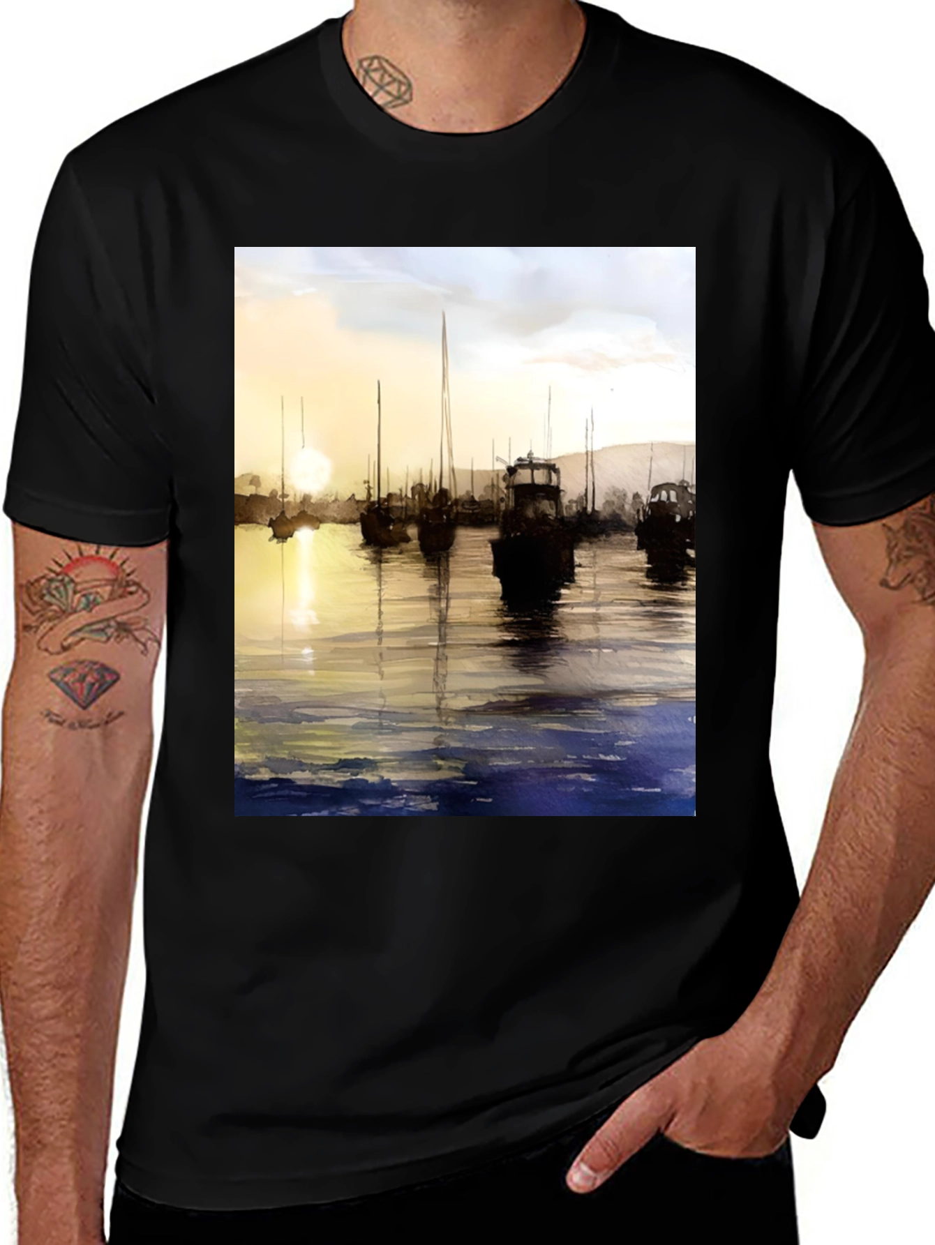 Variant 2 of Sunset Harbor T-Shirt - Artistic Boat Graphic Tee
