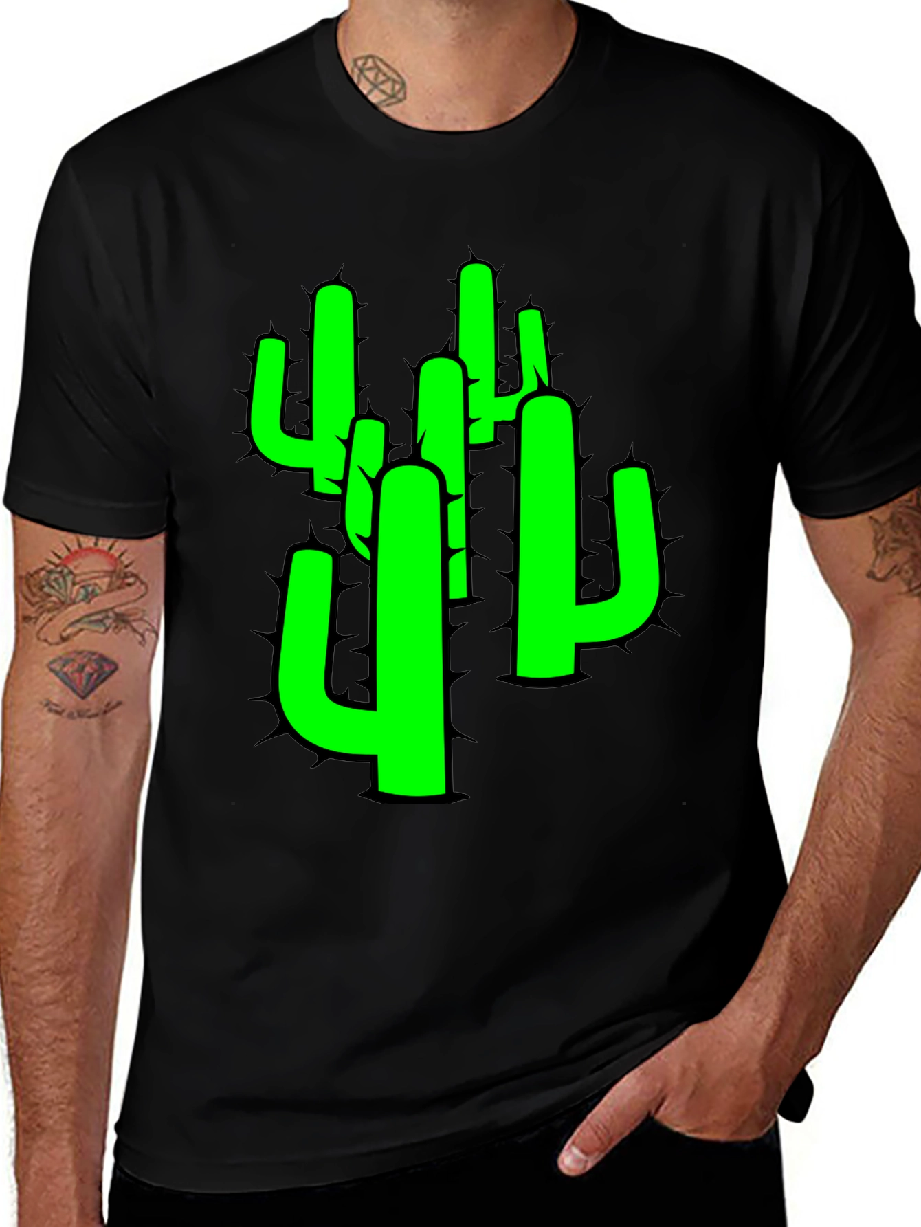 Variant 29 of Cactus Graphic Tee - Black Cotton T-Shirt