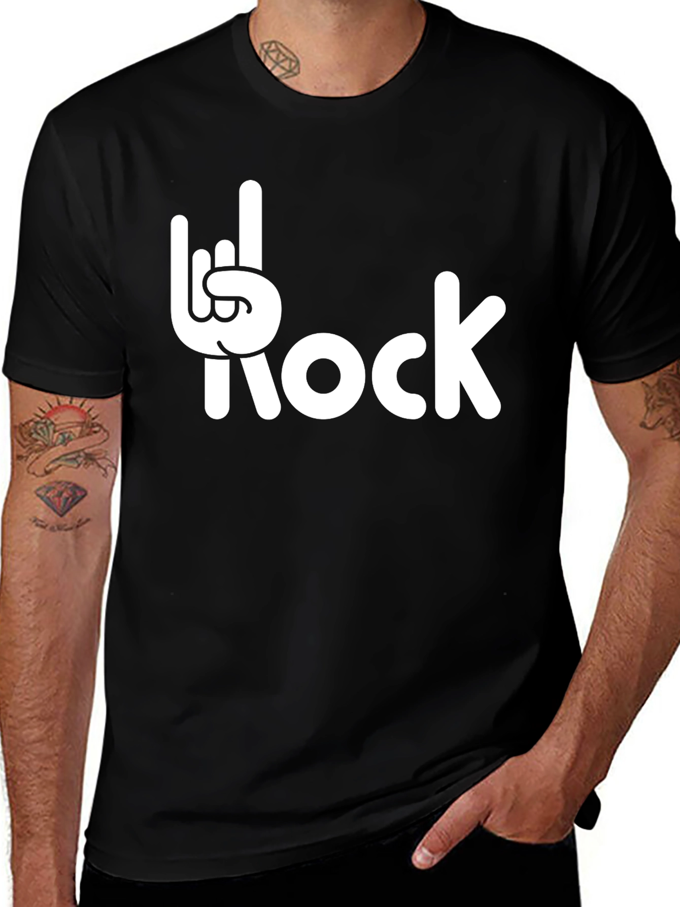 Variant 28 of Rock On Graphic Tee - Cool Black T-Shirt