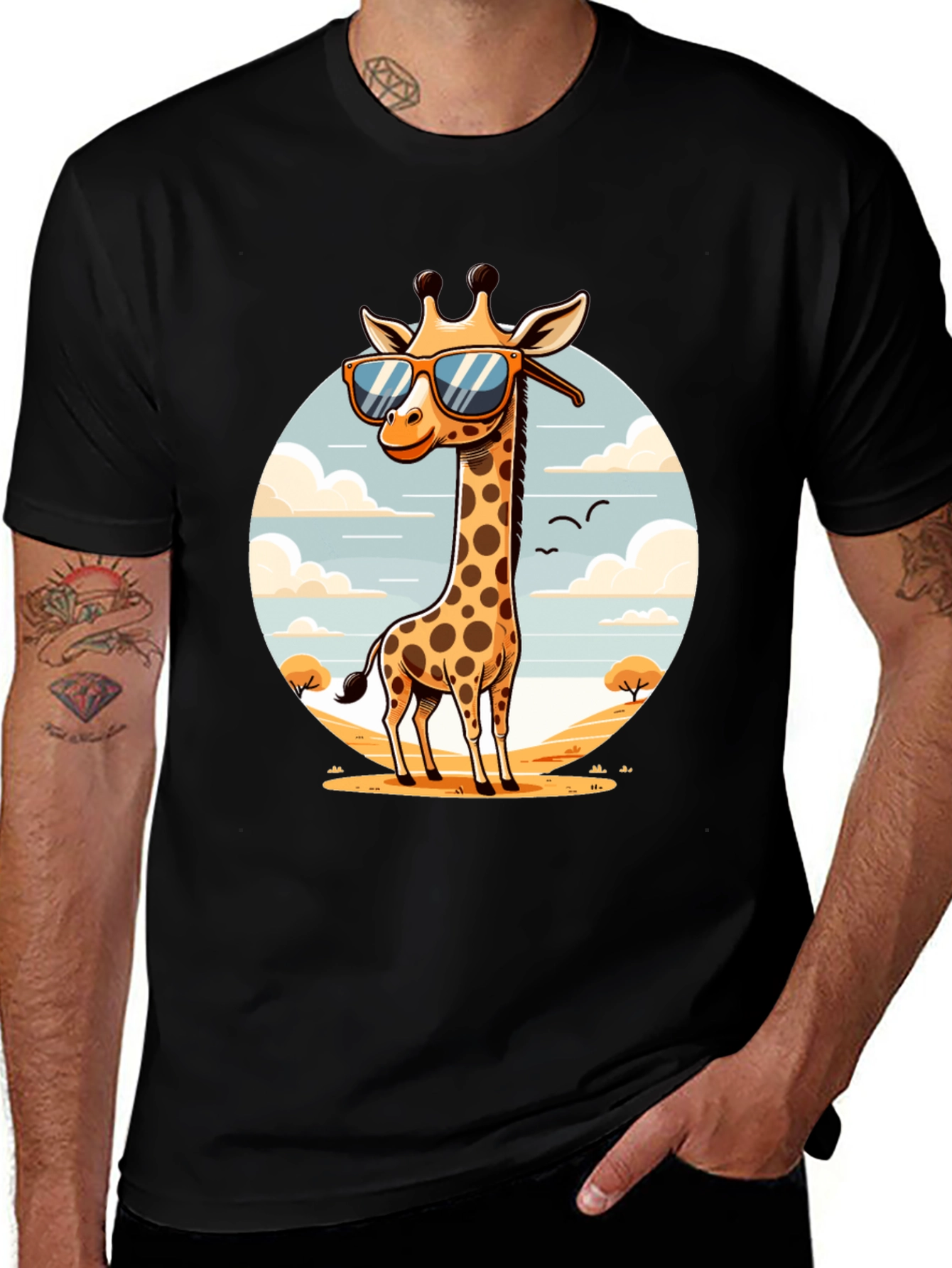 Variant 22 of Cool Giraffe Graphic Tee - Black Cotton T-Shirt