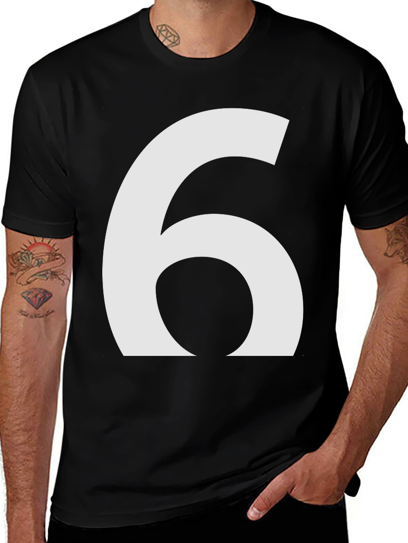 Variant 23 of Number 6 Graphic T-Shirt - Black Cotton Tee