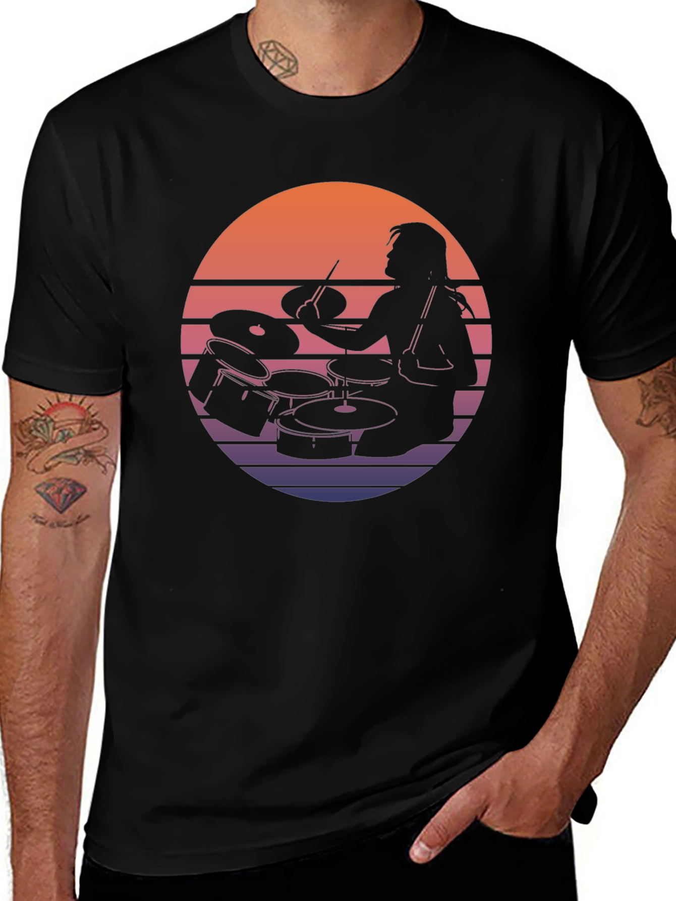 Variant 15 of Drummer Sunset Graphic Tee - Retro Style