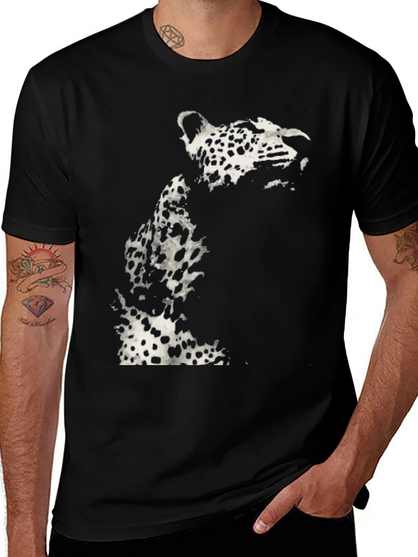 Variant 12 of Black Leopard Print Graphic T-Shirt