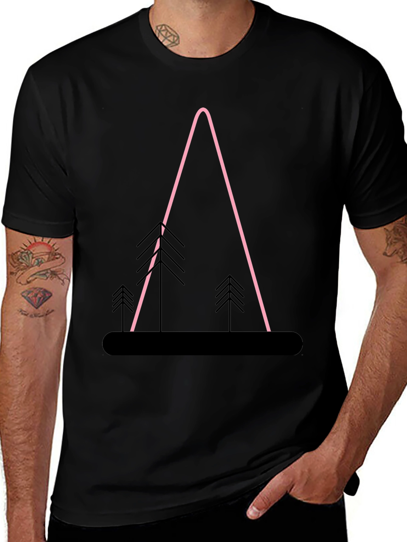 Variant 26 of Modern Geometric Trees Graphic Tee - Black