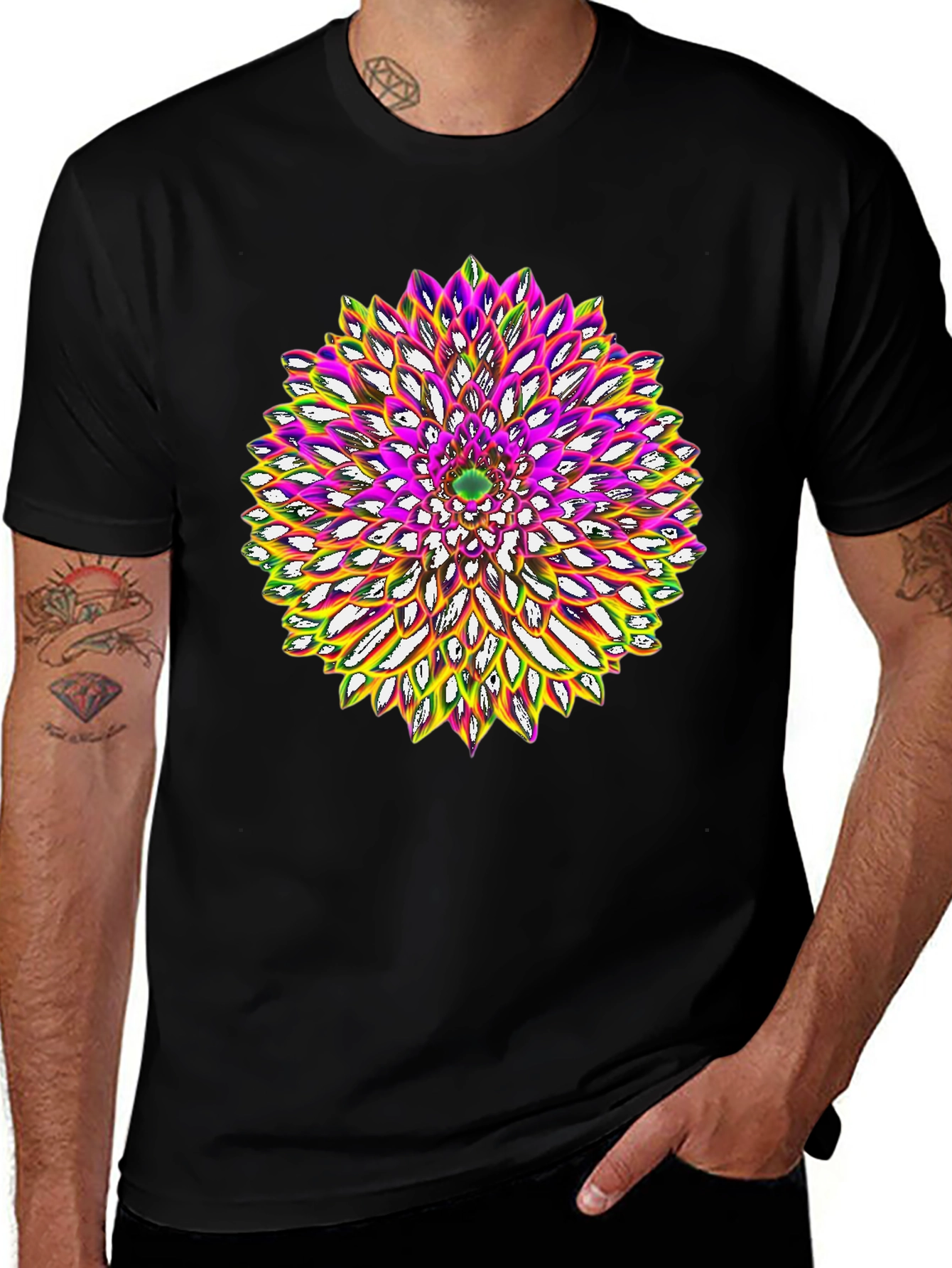 Variant 10 of Abstract Flower Graphic Tee - Black Cotton Blend