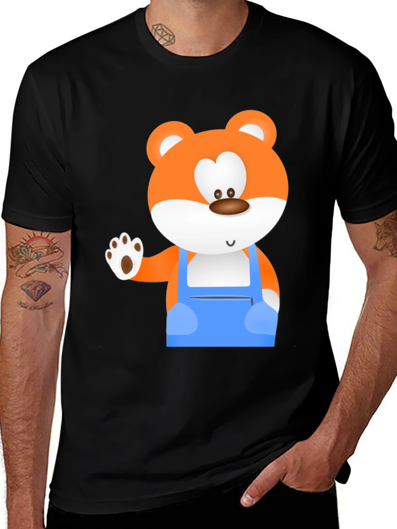 Variant 12 of Cartoon Bear Graphic Tee - Casual Black T-Shirt